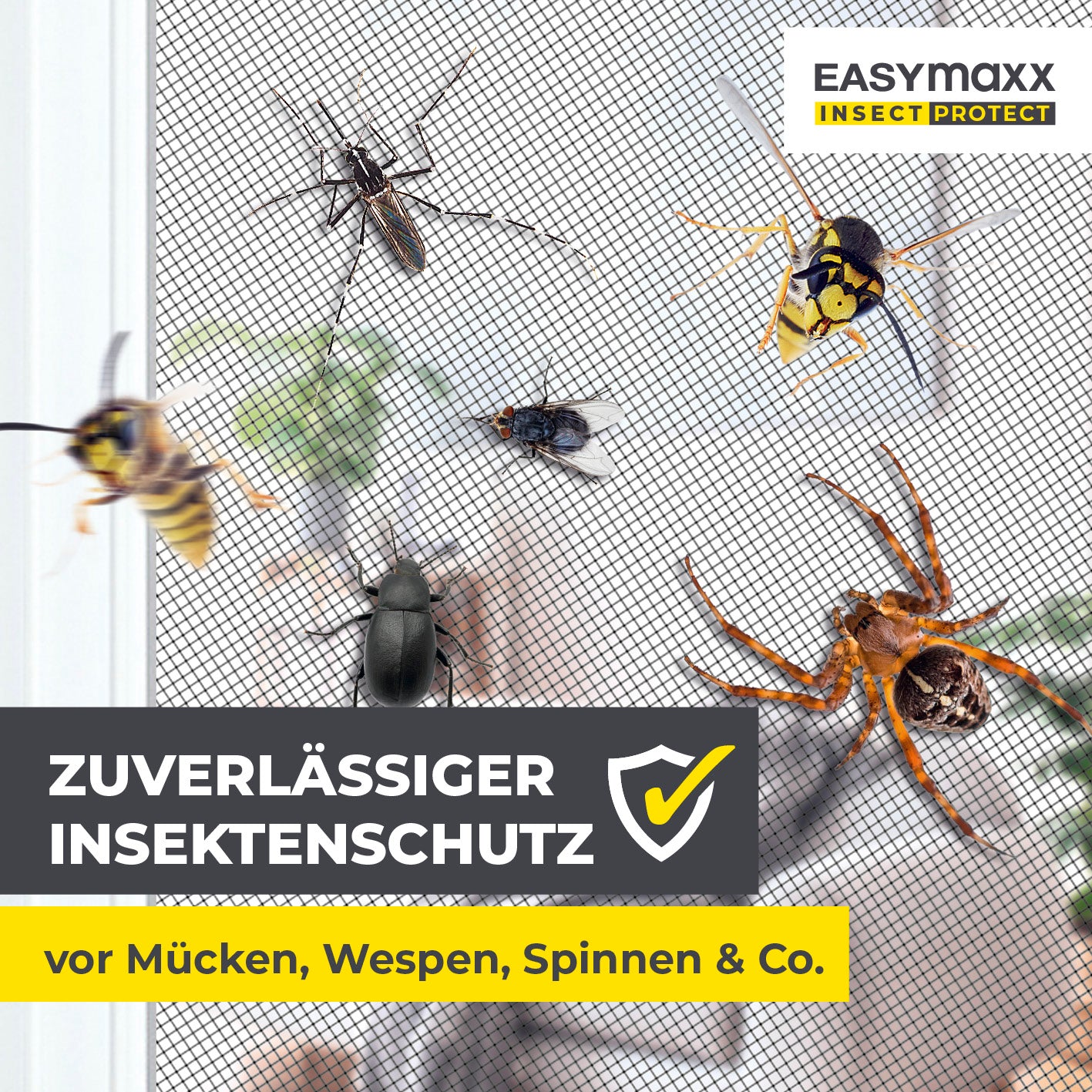 Teleskop-Insektenschutzgitter mit integriertem Netz - 2er-Set - weiß zeigt effektiven Schutz vor verschiedenen Insekten am Fensterrahmen.