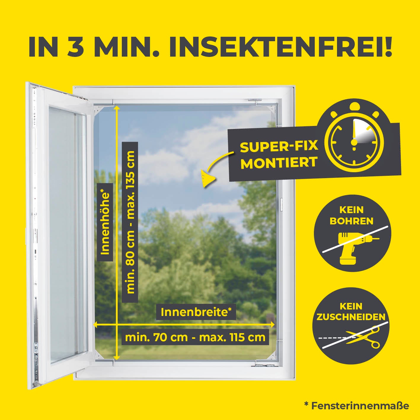 Teleskop-Insektenschutzgitter mit integriertem Netz - 4er-Set - weiß, einfache Montage ohne Bohren und Zuschneiden für Fenster 70-115 x 80-135 cm.
