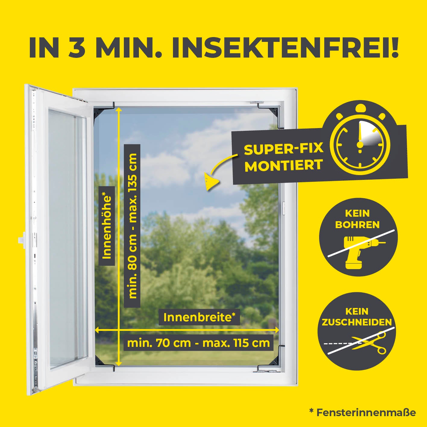 Teleskop-Insektenschutzgitter mit integriertem Netz - 4er-Set - anthrazit, schnelle Montage ohne Bohren oder Schneiden für Fenster bis 115x135 cm.