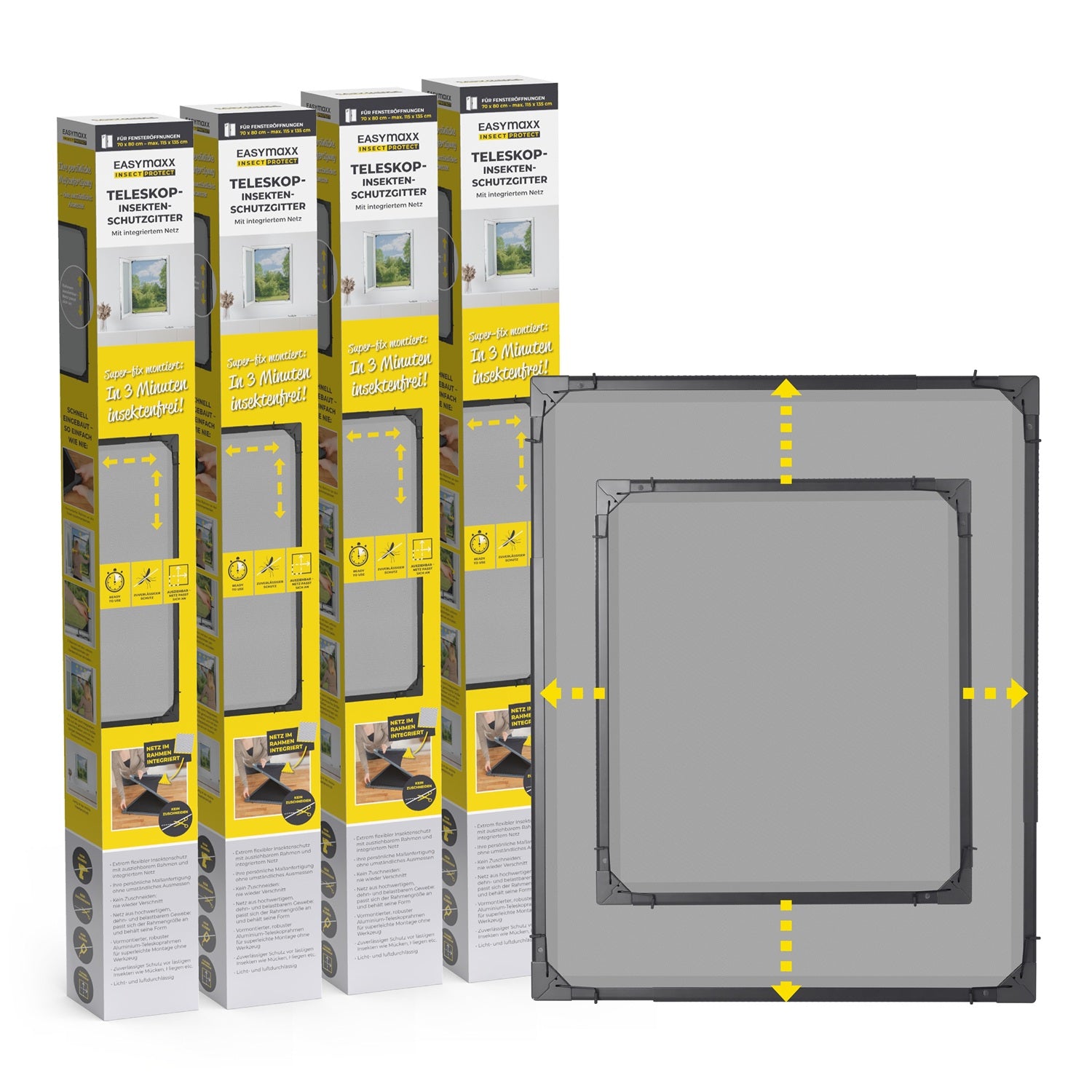 Teleskop-Insektenschutzgitter mit integriertem Netz - 4er-Set - anthrazit