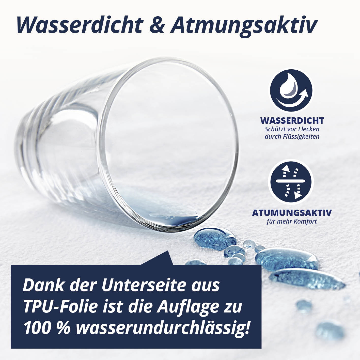 Wasserundurchlässige Matratzenauflage 180x200 cm 2er-Set mit TPU-Folie schützt vor Flüssigkeiten und sorgt für mehr Komfort.