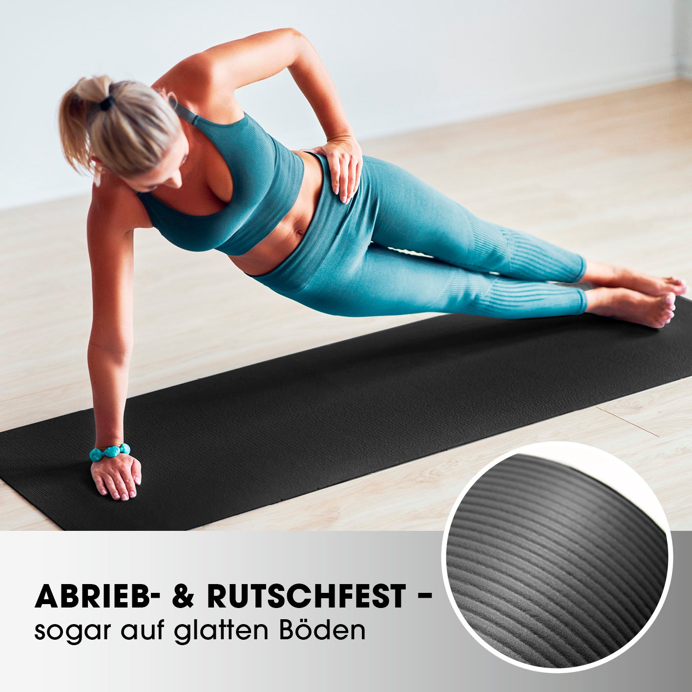 Fitness- und Gymnastikmatte - 183 x 61 x 1,5 cm - Schwarz, rutschfest und robust für Yoga und Gymnastik zu Hause oder im Park.