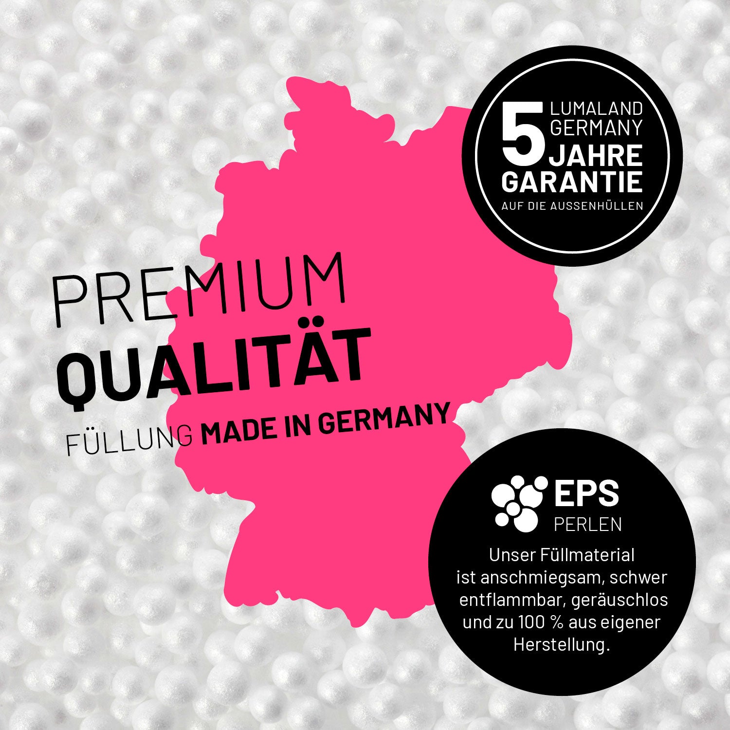 Luxury XL PLUS Sitzsack (220 L) beige mit hochwertiger, geruchsneutraler EPS Füllung made in Germany und 5 Jahre Garantie.