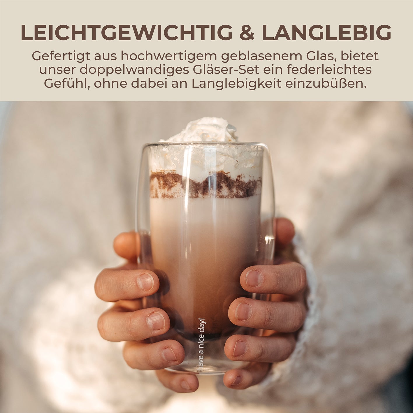 Latte Macchiato Gläser - 6er-Set - 330 ml, doppelwandige, langlebige Gläser aus Borosilikatglas, ideal für heiße Getränke.