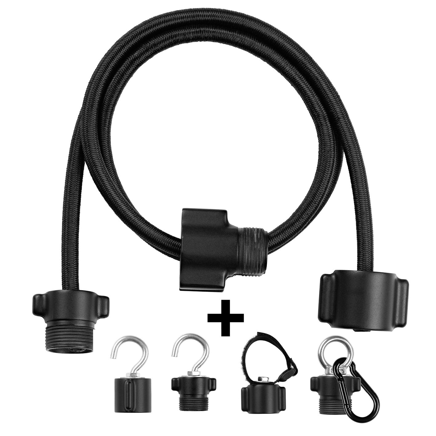 Multifunktionales Spanngummi-System - Premium-Set - 2er-Set mit einstellbarer Länge und vielseitigen Befestigungsoptionen wie Haken, Klett und Karabinerhaken.