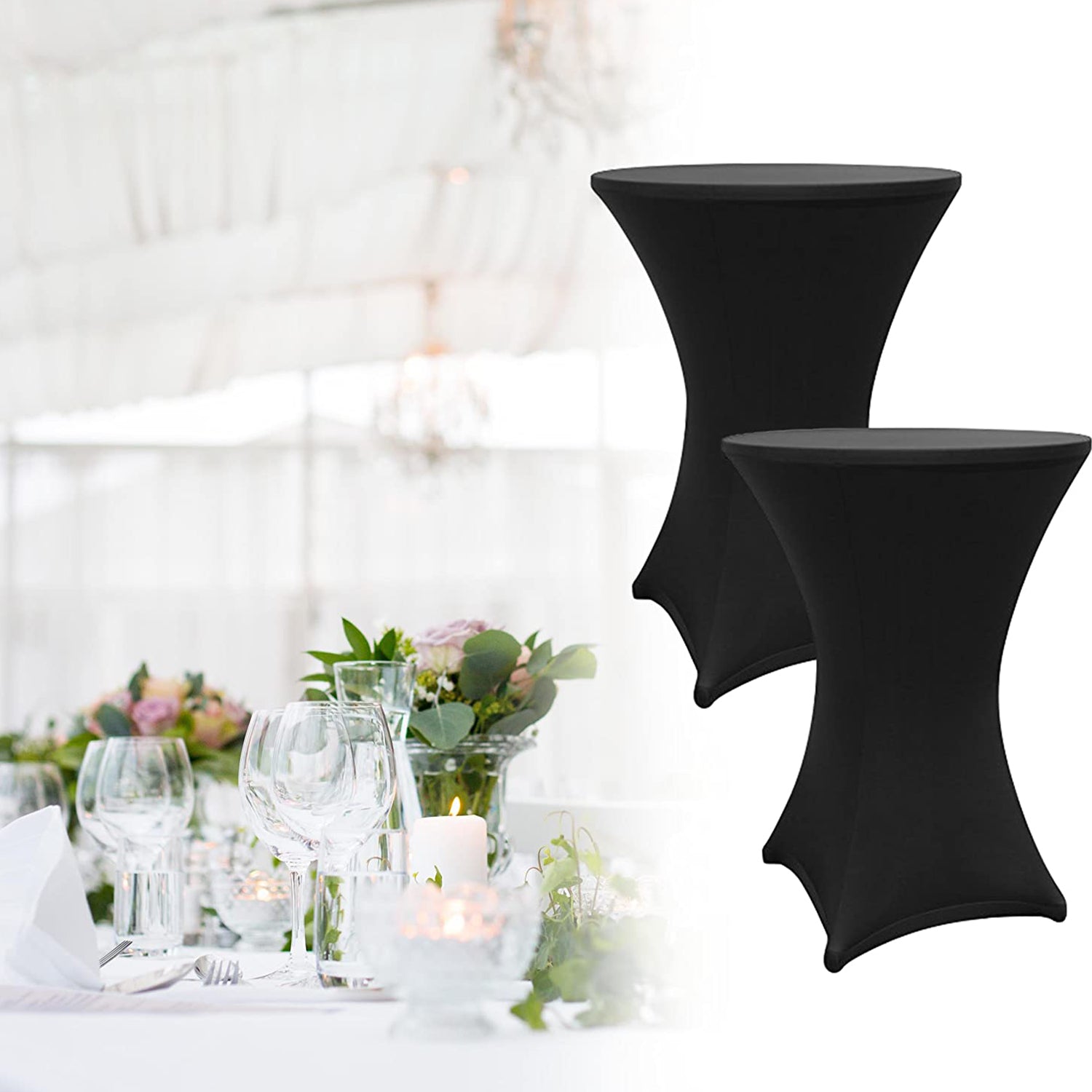 Stehtischhusse Tisch Bezug Husse Ø 80-85 cm Schwarz 2er-Set, elegant, schmutzabweisend, abwischbar, waschbar, perfekte Passform