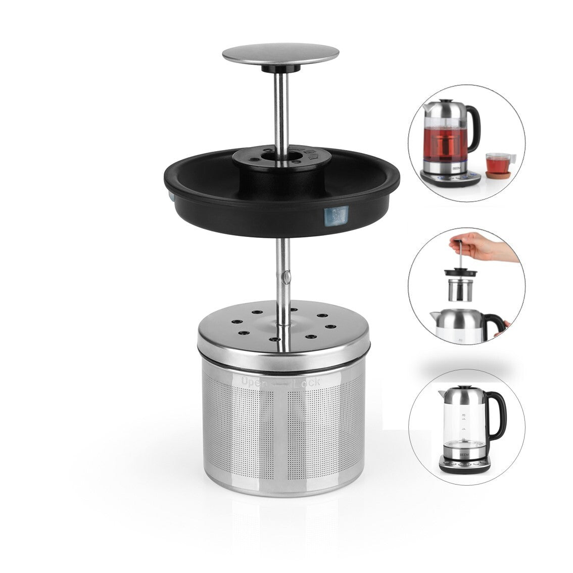 TEATIME II Edelstahl-Teesieb mit Deckel - 60 g für losen Tee, einfach zu reinigen, passend für BEEM TEATIME II Wasser- und Teekocher.