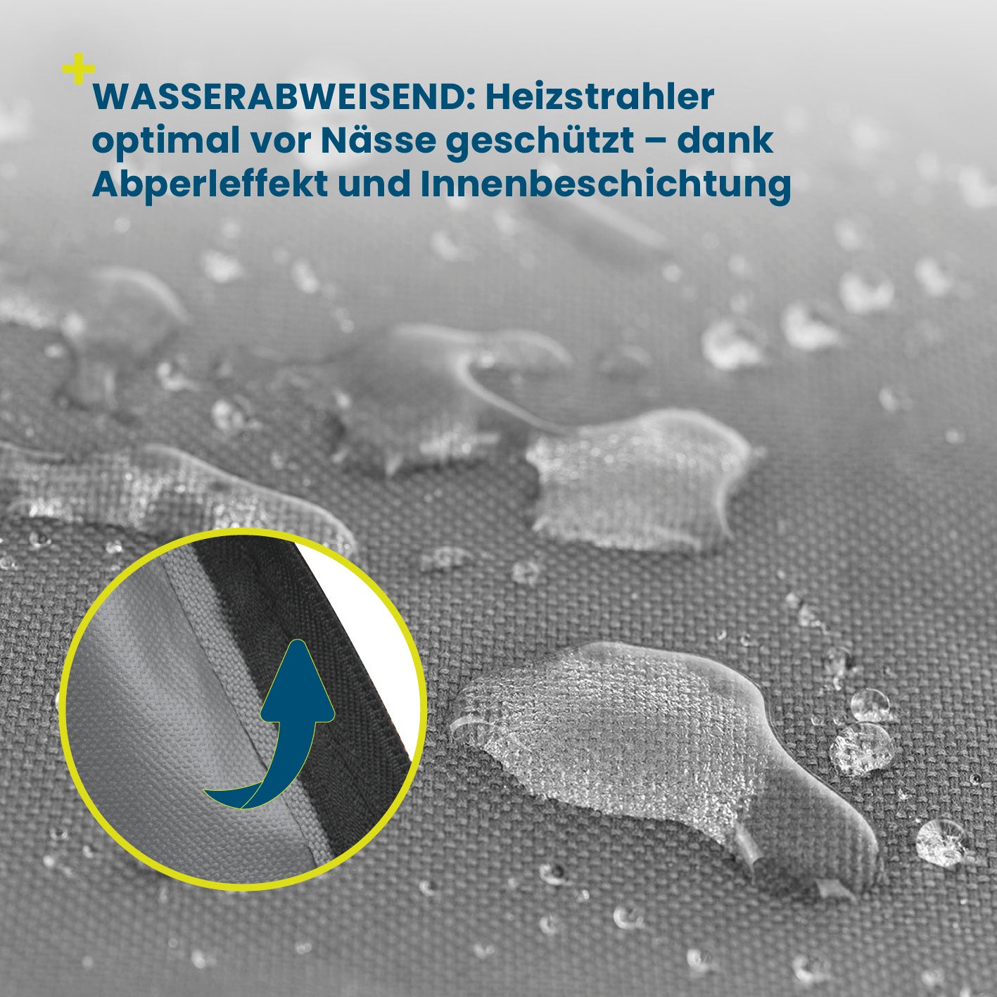 Heizstrahler-Schutzhülle von Hoberg mit wasserfester PVC-Beschichtung schützt zuverlässig vor Nässe und Feuchtigkeit.