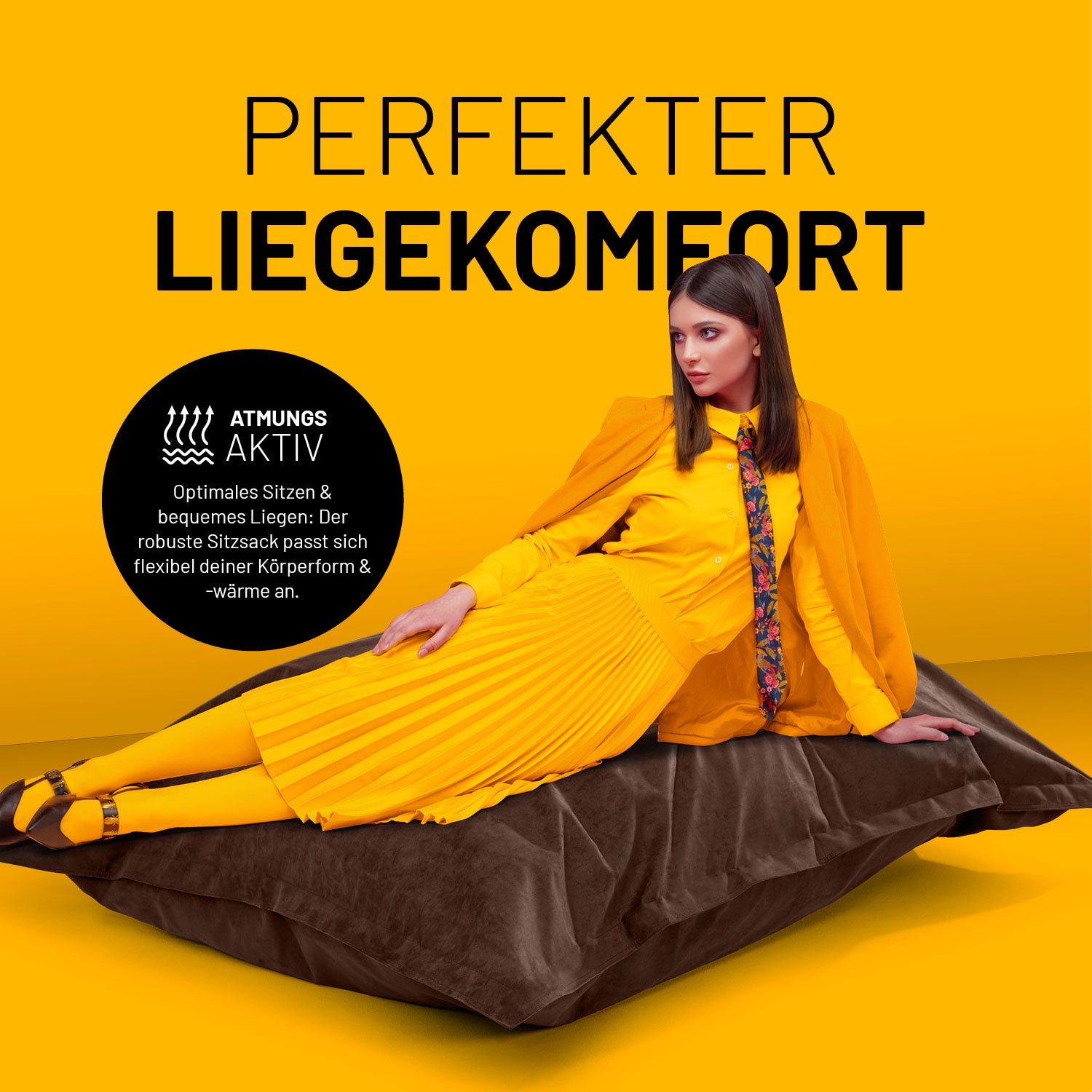 XXL Microvelours Sitzsack (380 L) - indoor - Braun mit hoher Atmungsaktivität und flexiblem Komfort für entspanntes Liegen und Sitzen.