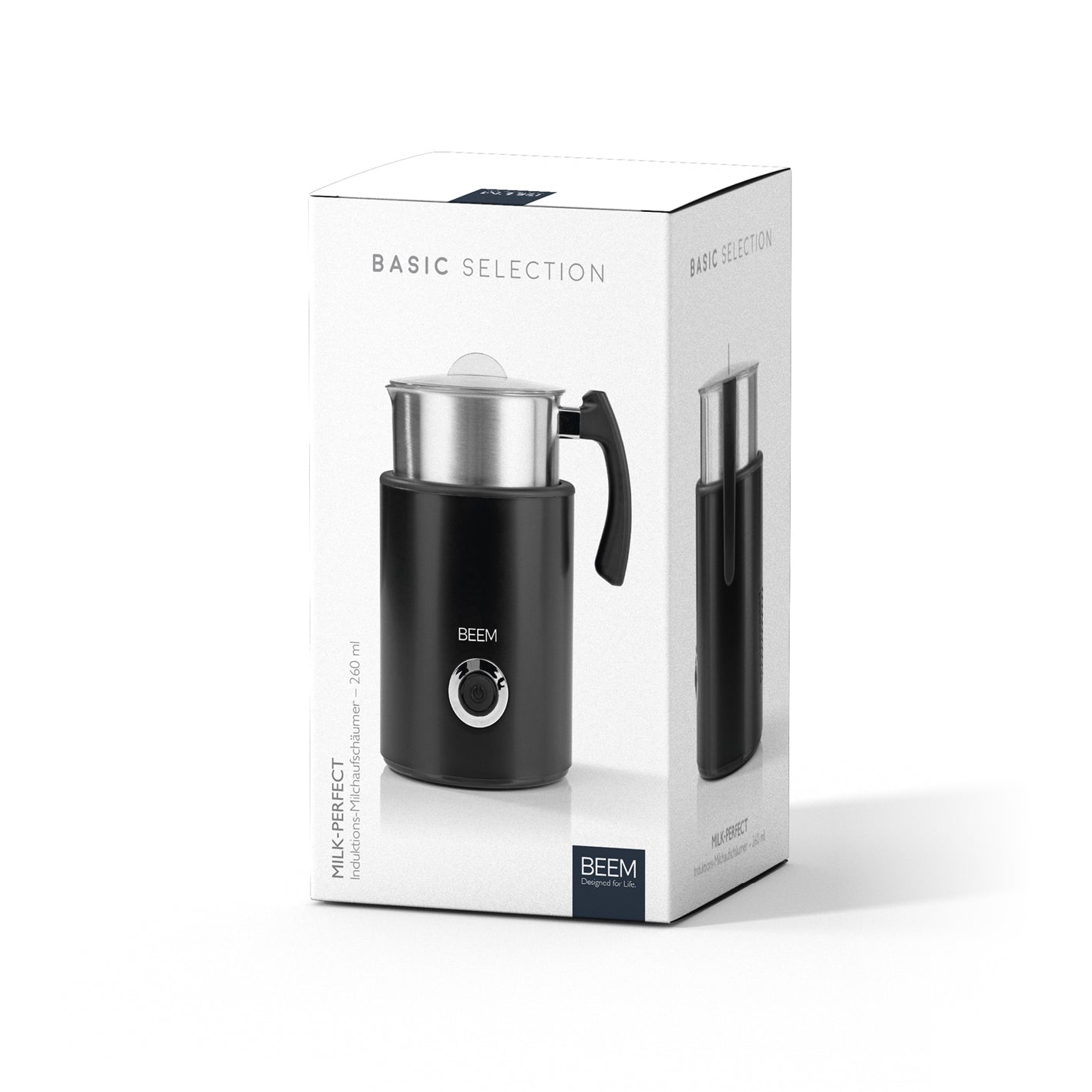 MILK-PERFECT Induktions-Milchaufschäumer 260ml mit Edelstahl-Kanne und LED-Farbcode für cremigen Milchschaum und heiße Milch.