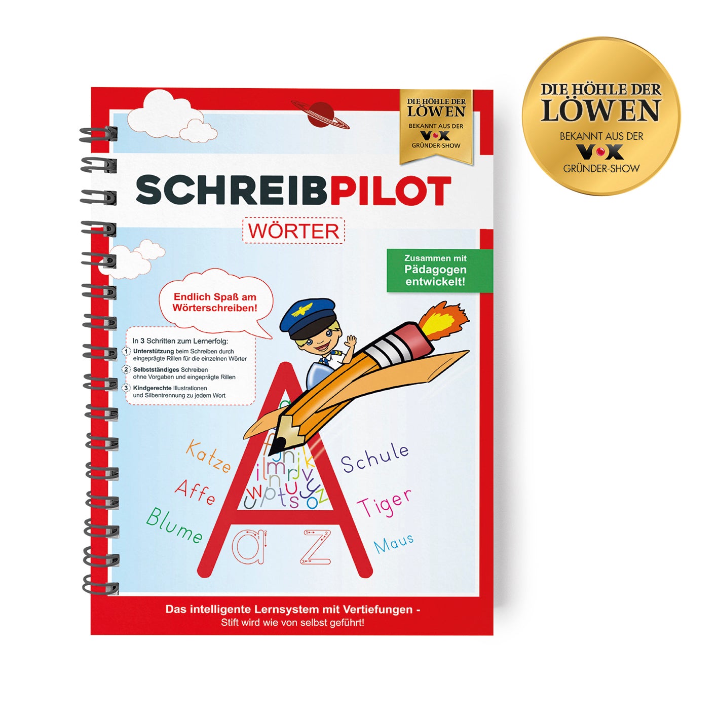 Heft Wörter mit Bleistift/Radiergummi - DIN-A4, Lernheft zum Schreiben üben mit Rillen, kindgerecht, in Zusammenarbeit mit Pädagogen entwickelt.