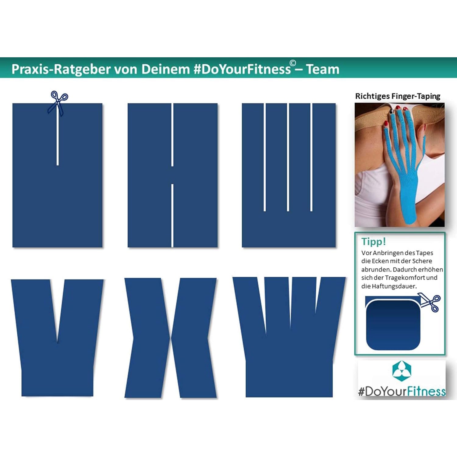 Kinesiologisches Tape - 7,5 cm x 5 m - Dschungel-Tarnfarbe mit Anleitung zur richtigen Finger-Taping Technik.