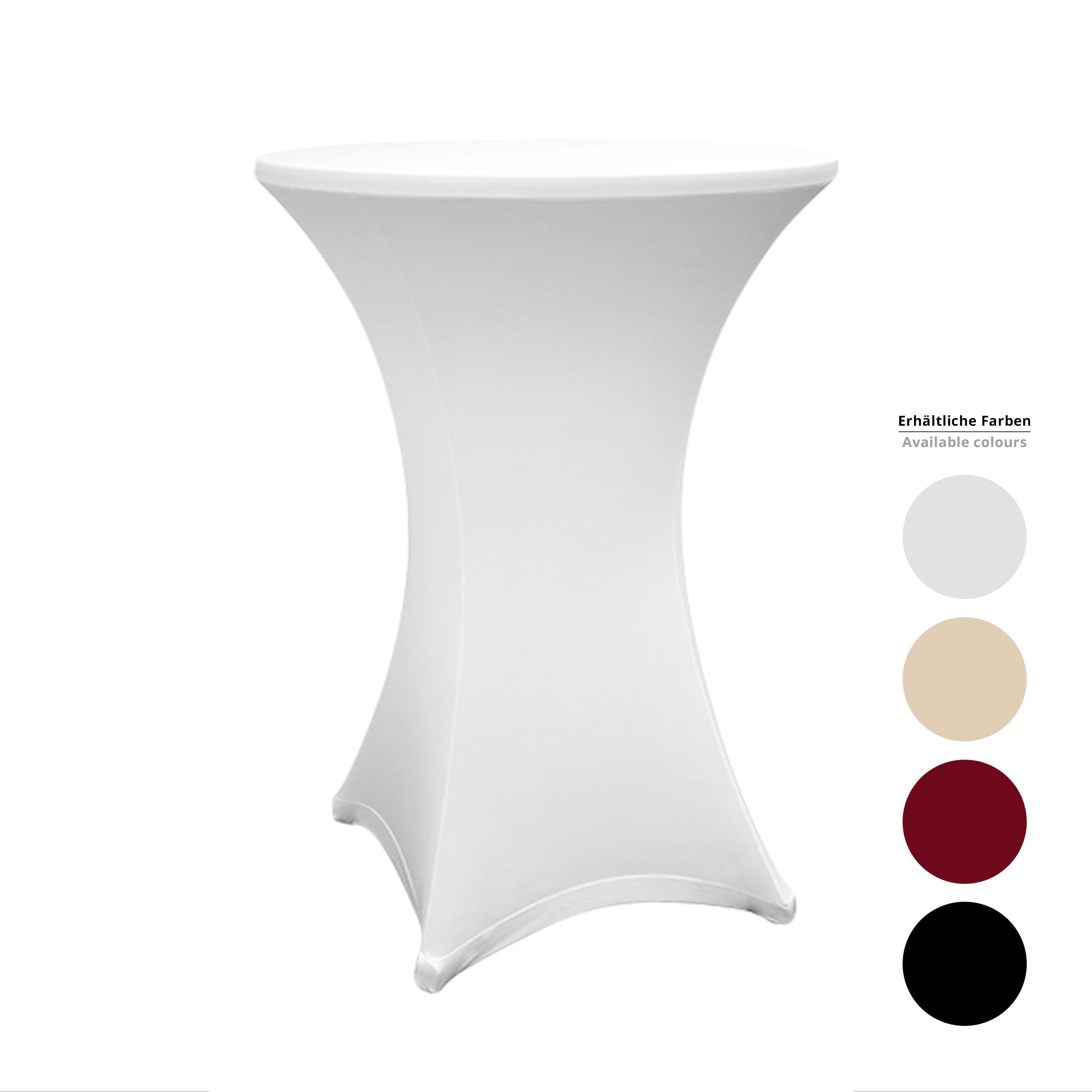 Stehtischhusse - Tisch Bezug - Husse Ø 70-75 cm Weiß, eng anliegend, abwischbar, waschbar, für elegante Stehtische im 10er-Set.