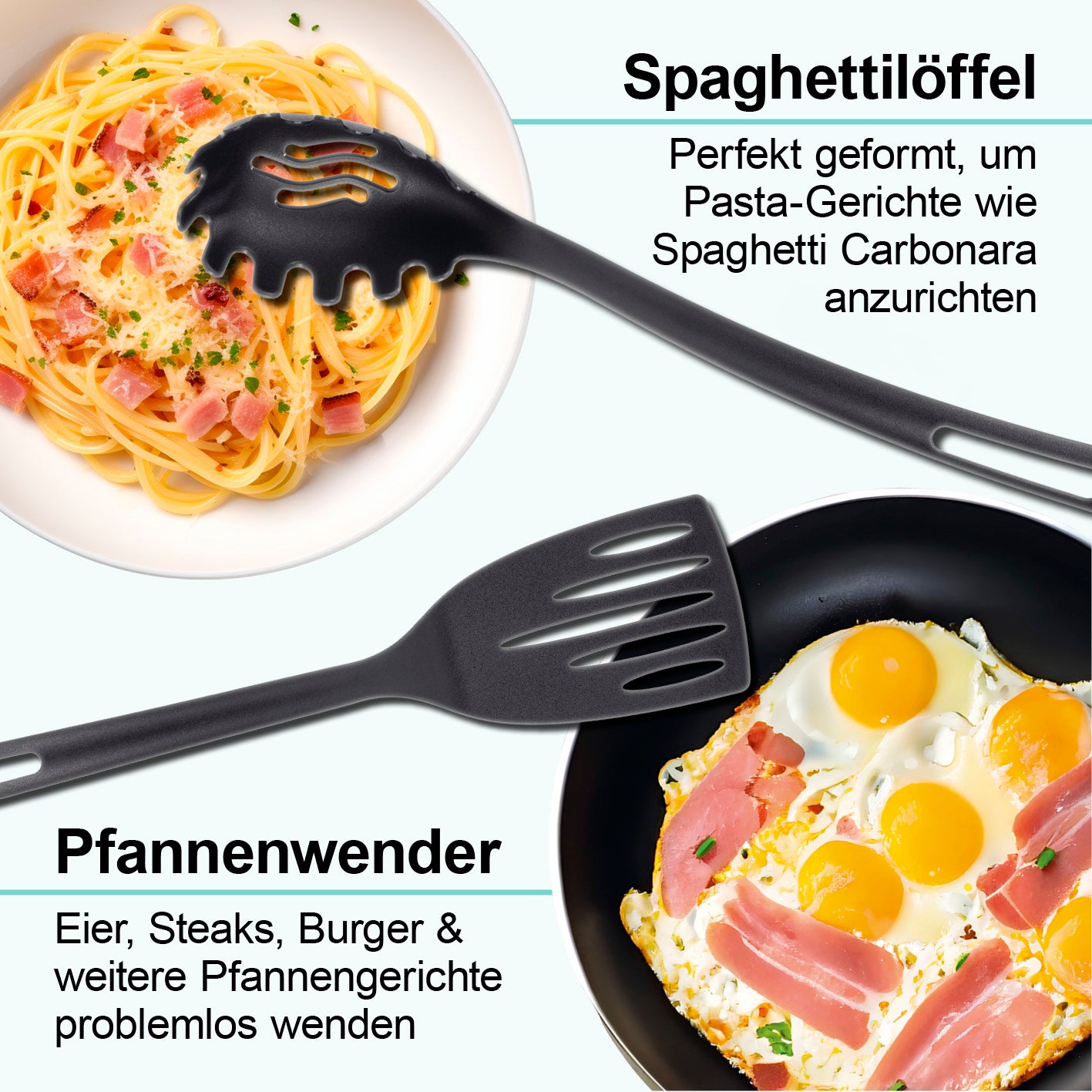 Küchenhelfer-Set mit praktischem Ständer - 7-teilig, hitzebeständige Küchenhelfer für beschichtete Pfannen, spülmaschinengeeignet.