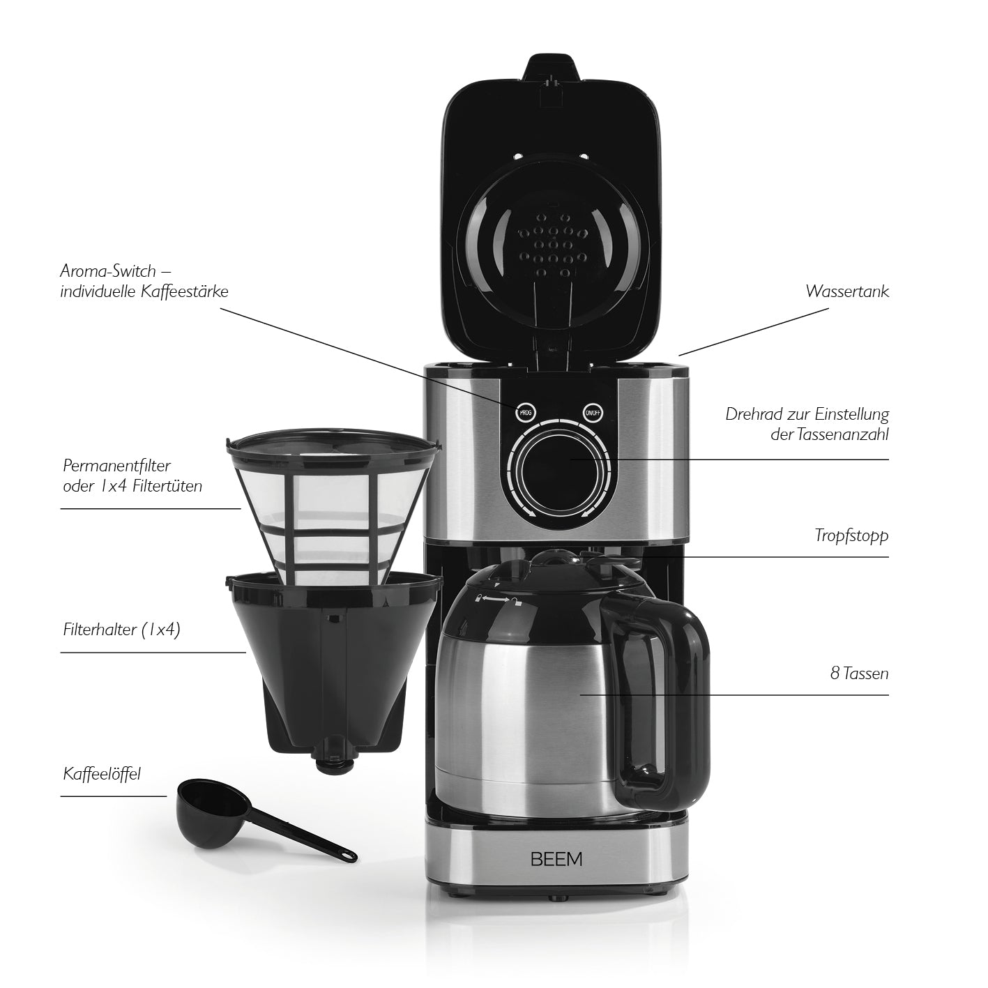 Kaffeemaschine Fresh-Aroma-Switch Thermo mit Aroma-Switch, Wassertank, Timer, doppelwandiger Isolierkanne und komfortablem Bedienfeld.
