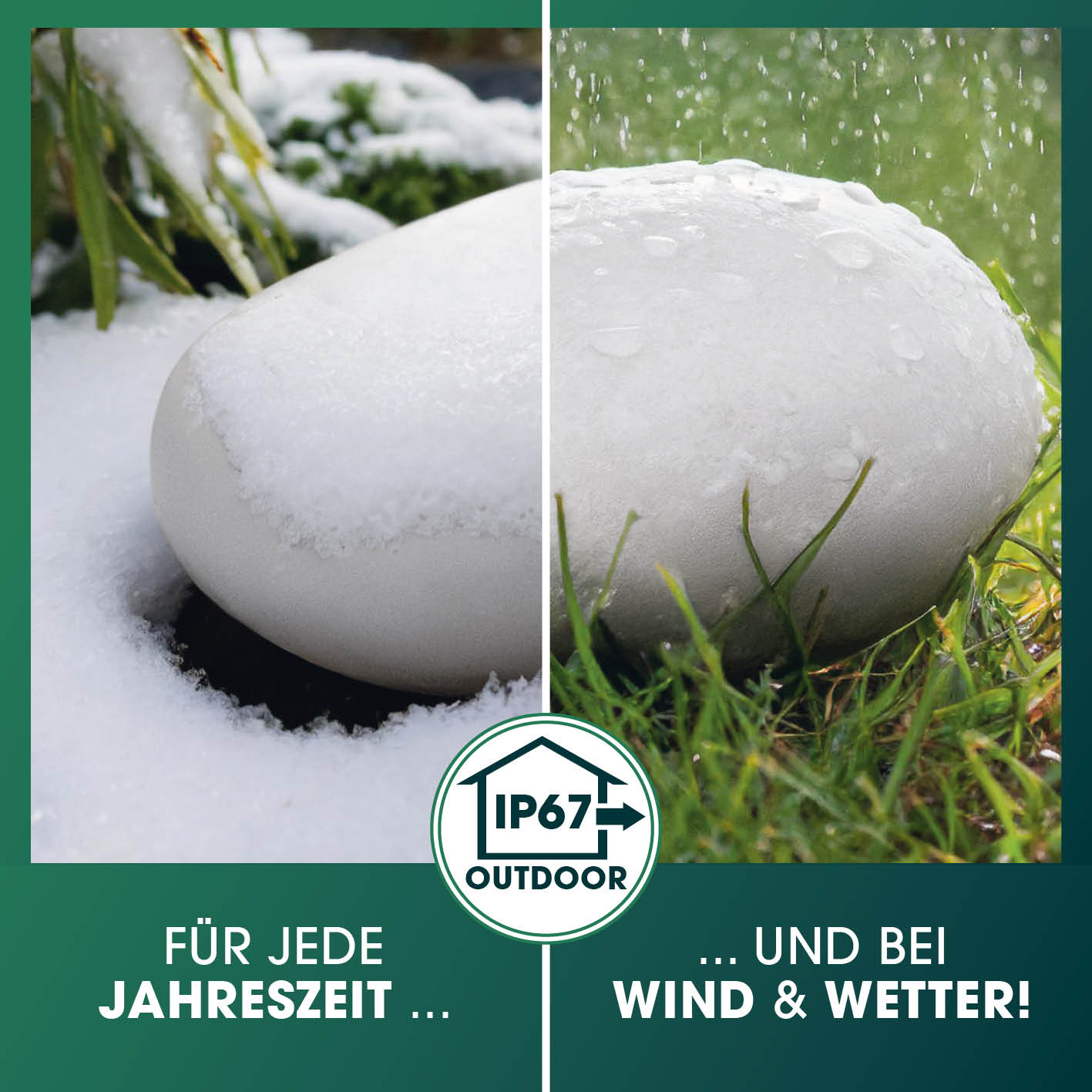 Solar-Leuchte Stein mit Farbwechsel - 2er-Set zeigt robuste Steinoptik, wetterfest und geeignet für alle Jahreszeiten und Bedingungen.