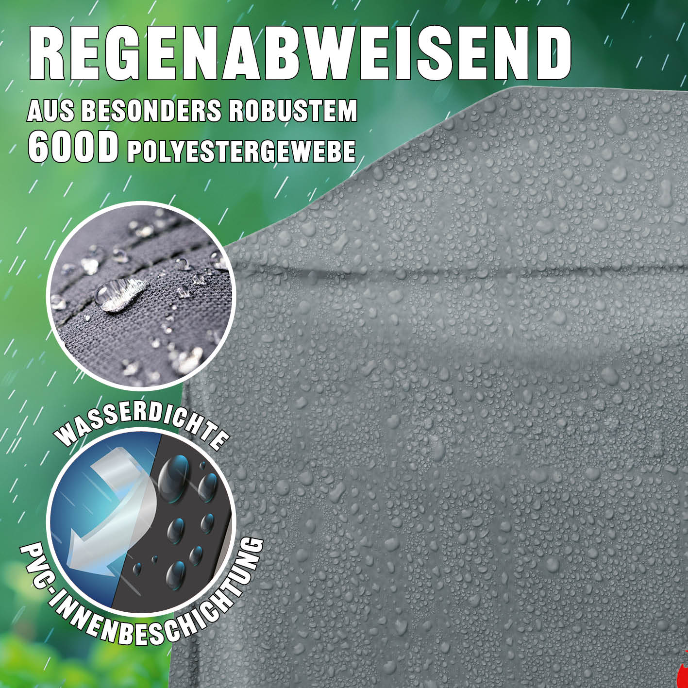 Wetterschutzhaube Premium - 181,5 x 112 x 62,5 cm - Grau aus robustem 600D Polyester, wasserdicht mit PVC-Innenbeschichtung.
