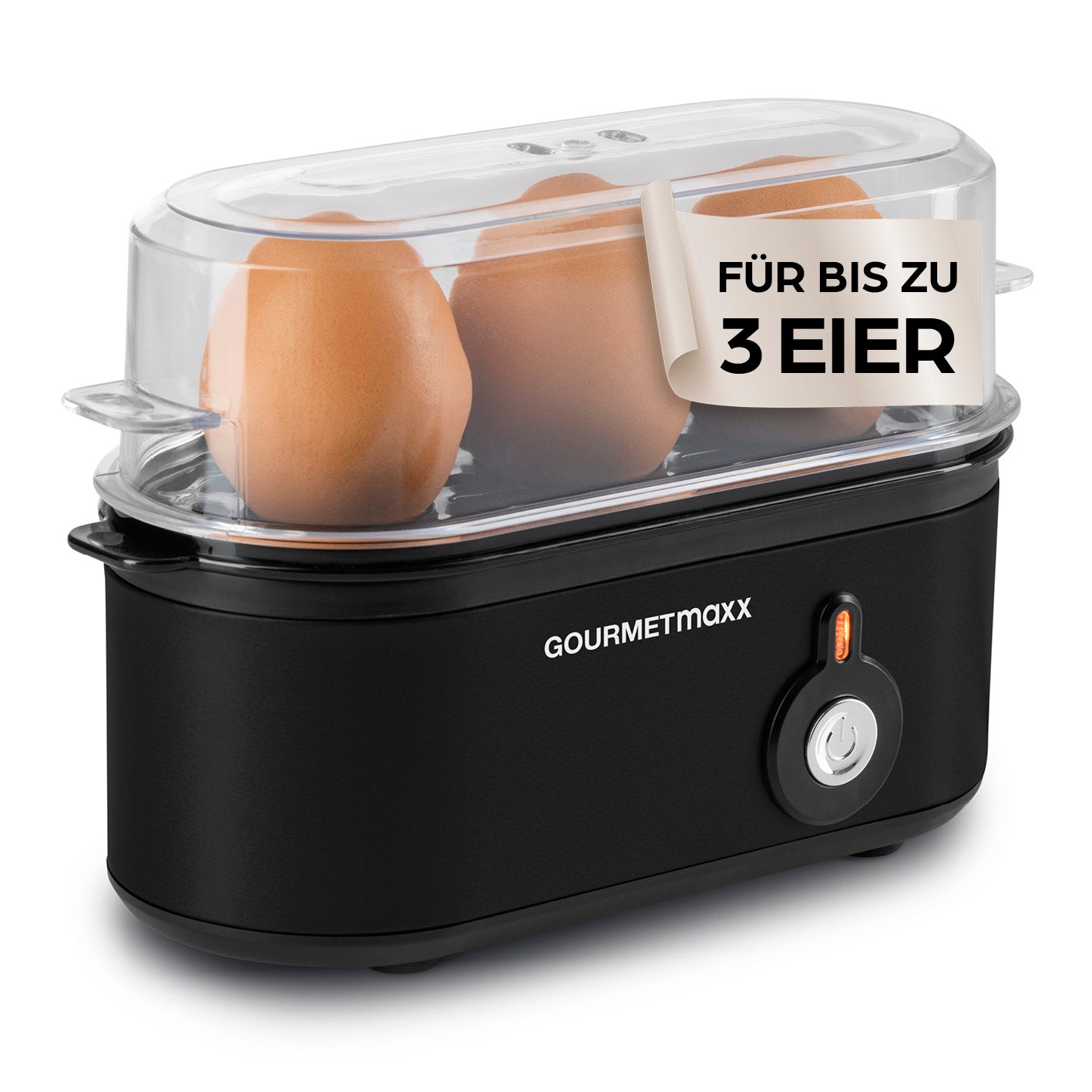 Design-Eierkocher 3 Eier - Schwarz kompakter elektrischer Eierkocher mit Platz für 3 Eier und abnehmbarem Deckel zur einfachen Reinigung