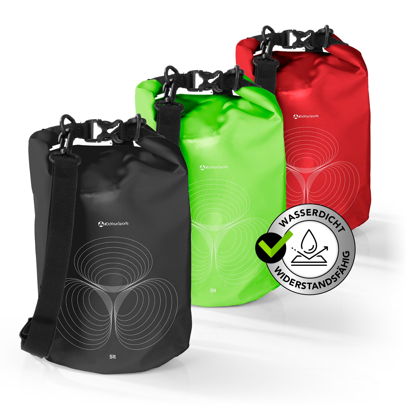 Dry Bag 5L - Schwarz wasserfester, robuster Rucksack mit verstellbarem Schultergurt ideal für Outdoor-Abenteuer und Schutz von Wertsachen.