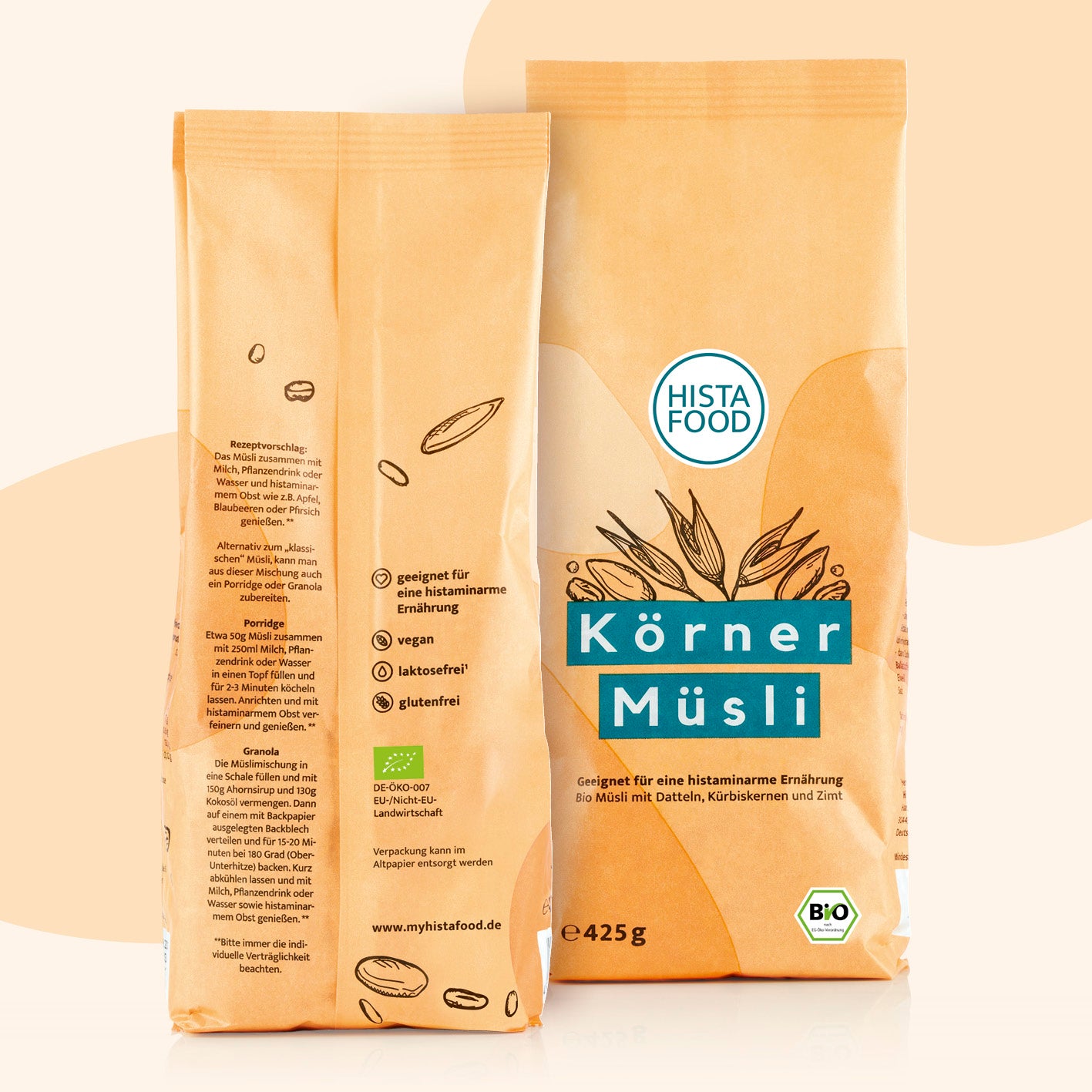 Müsli-Mix Körner Kraft - 3er Set (3x 425g), Bio-Müsli mit Datteln, Kürbiskernen, Zimt, vegan, gluten- und laktosefrei, histaminarm.