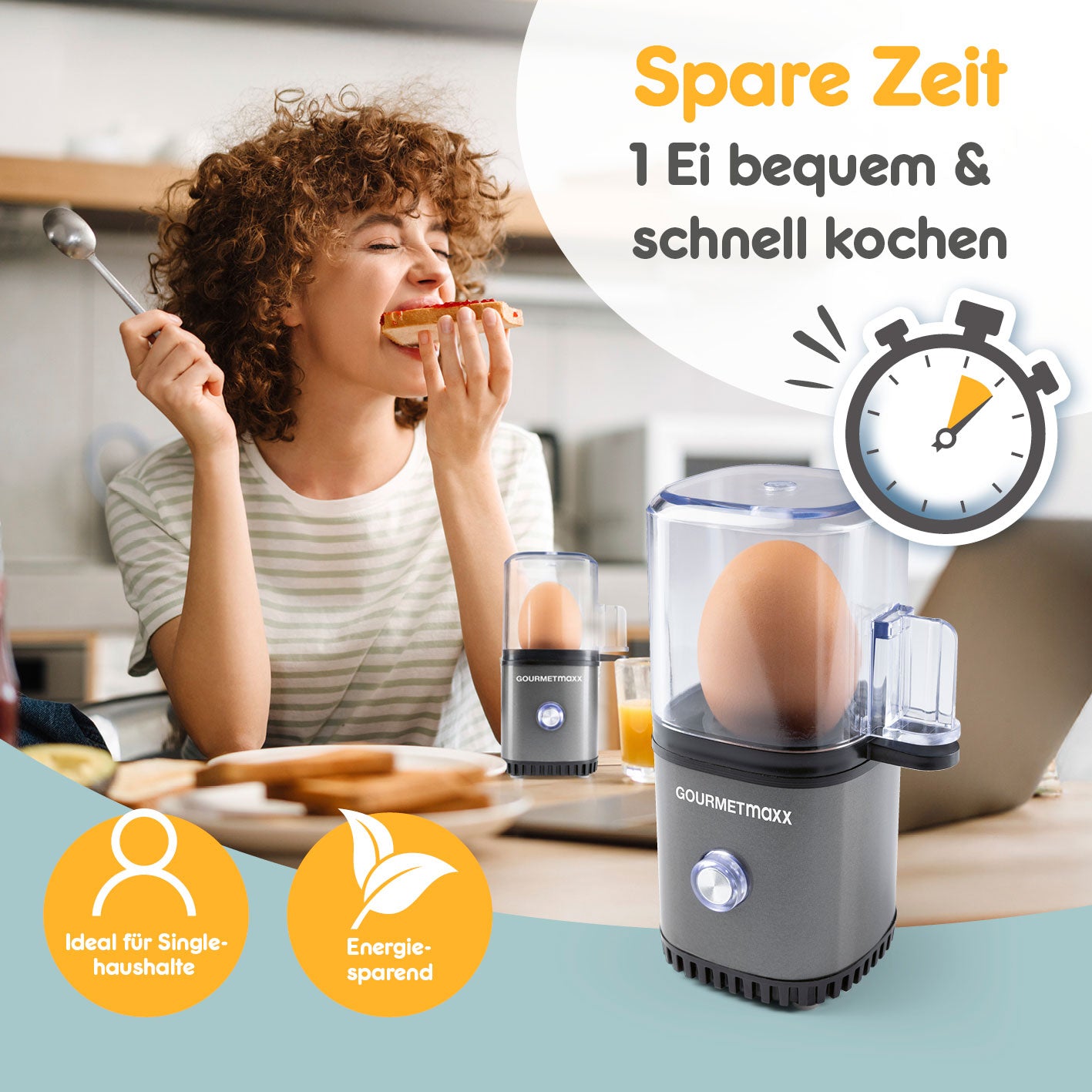 Design-Eierkocher 1 Ei - Anthrazit zum schnellen und bequemen Eierkochen, ideal für Singles und energiesparend.