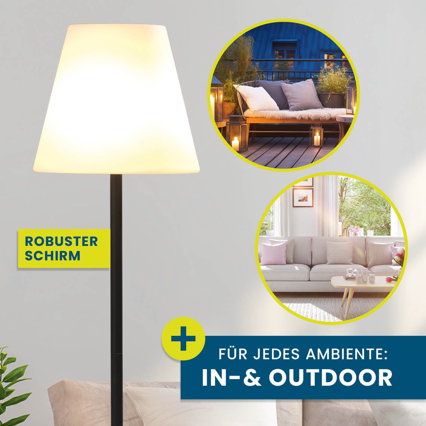 Solar-Stehlampe - 3-fach höhenverstellbar - 3 Helligkeitsstufen mit robustem Schirm für In- und Outdoor Beleuchtung