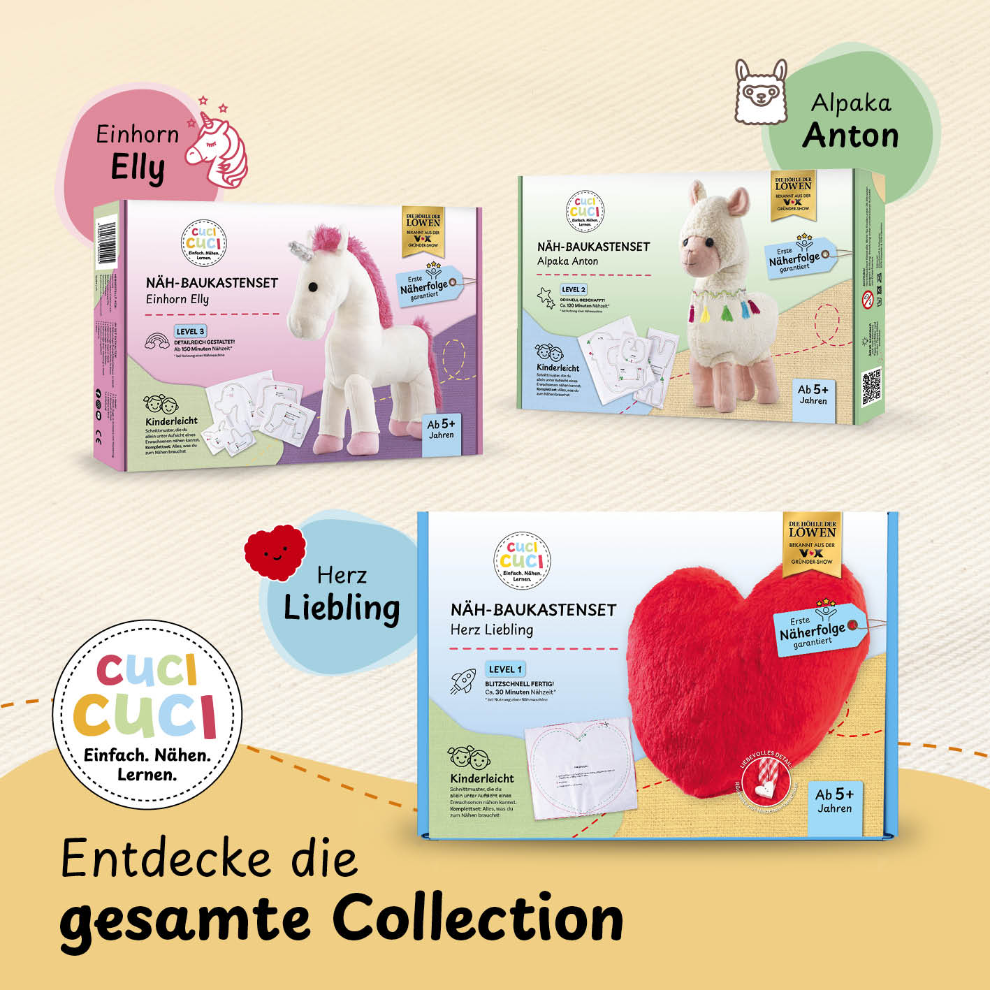 Näh-Baukastenset Motiv Pferd Pepper von cuci cuci, kinderleichtes Nähen ab 5 Jahren mit kompletter Anleitung und Material.