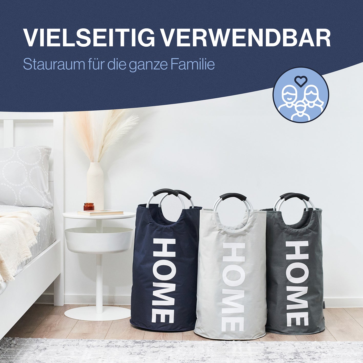 Faltbarer Wäschekorb - Dunkelblau, wasserabweisend, 82 Liter, platzsparend, mit robusten Henkeln, ideal für Wäsche, Camping und Aufbewahrung.
