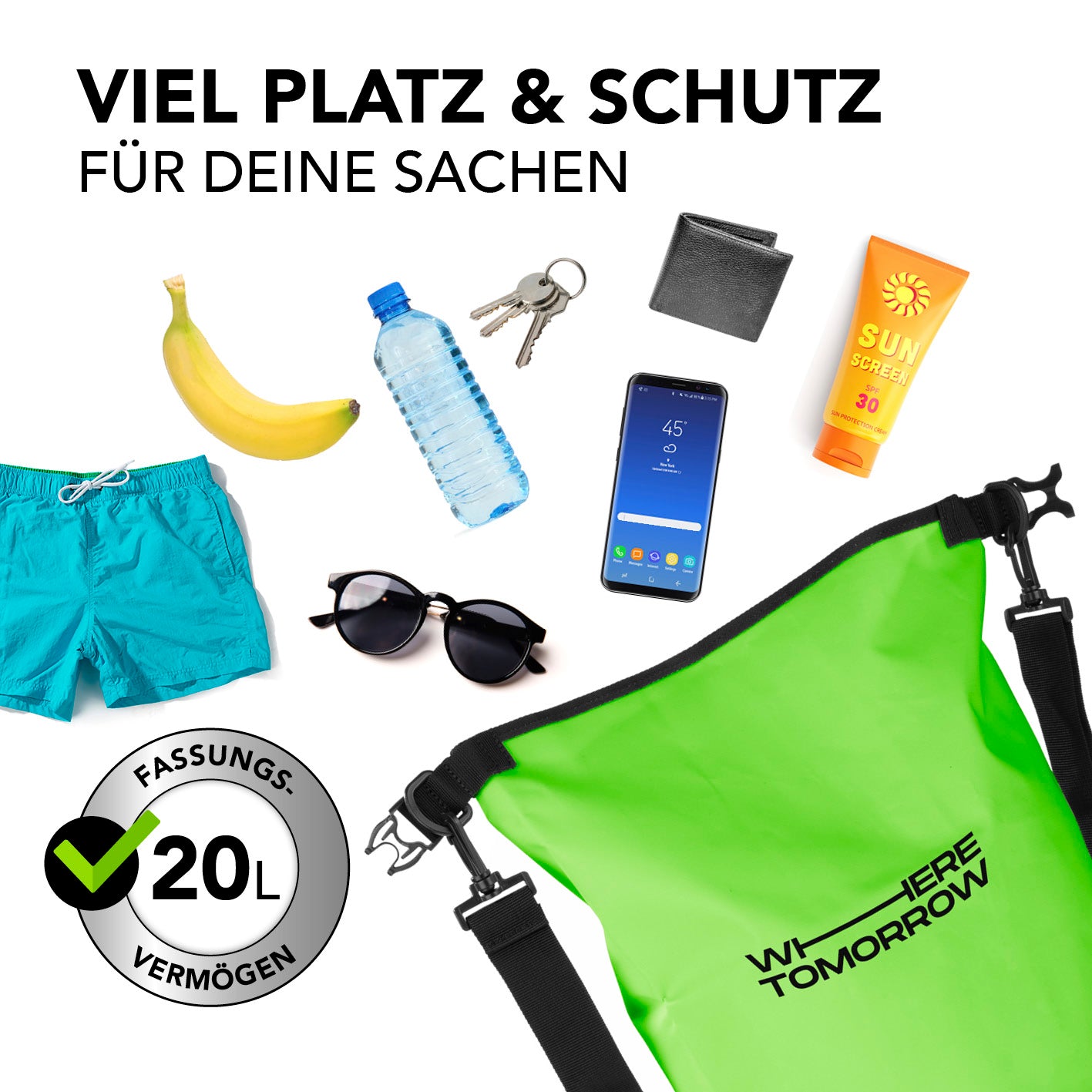 Dry Bag 20L - Style 01 - Grün wasserdichter Outdoor Rucksack mit viel Stauraum und verstellbarem Schultergurt für sichere Abenteuer.