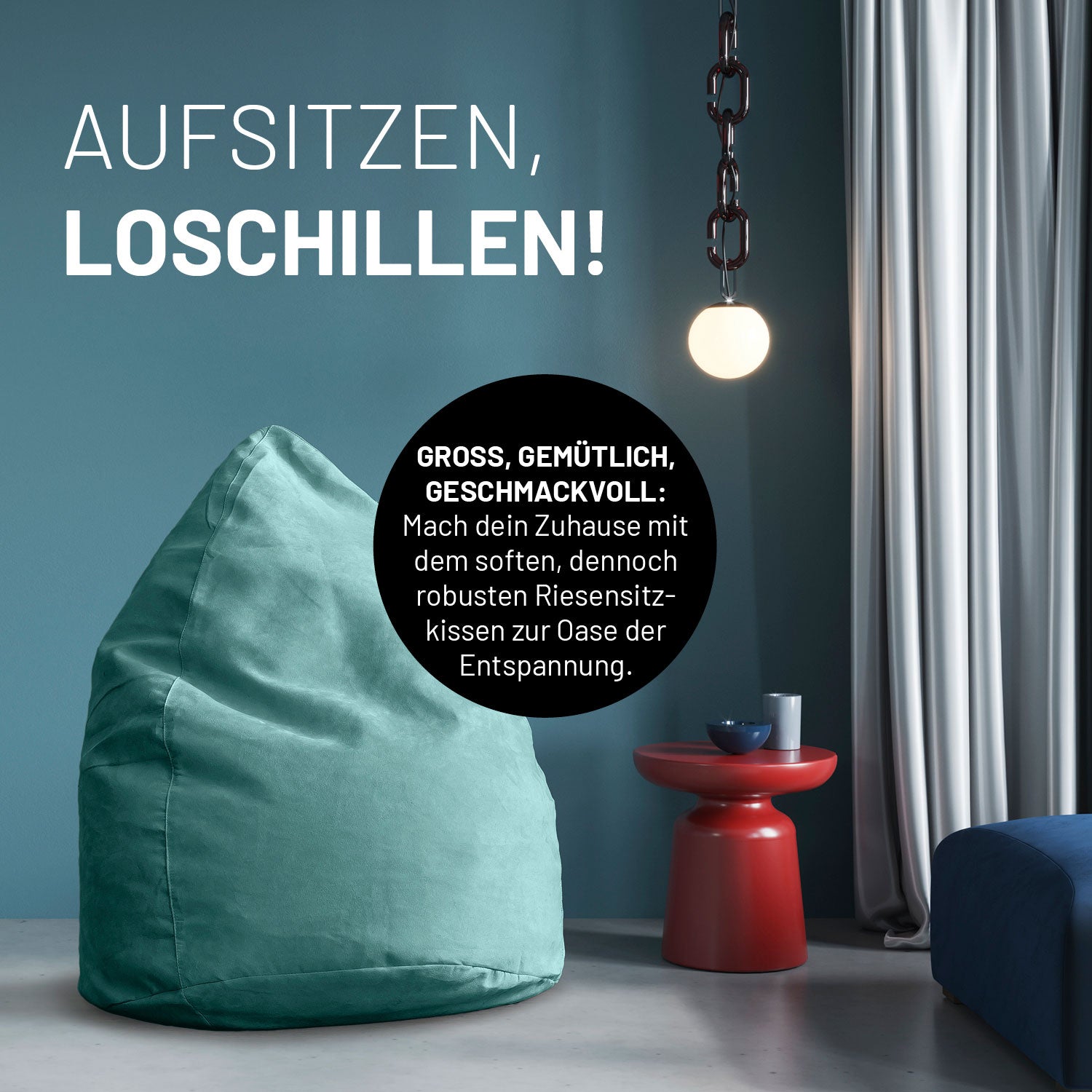 Luxury XL PLUS Sitzsack (220 L) in Türkis, großes, komfortables Indoor-Sitzkissen mit robustem, weichem Material für perfekte Entspannung.