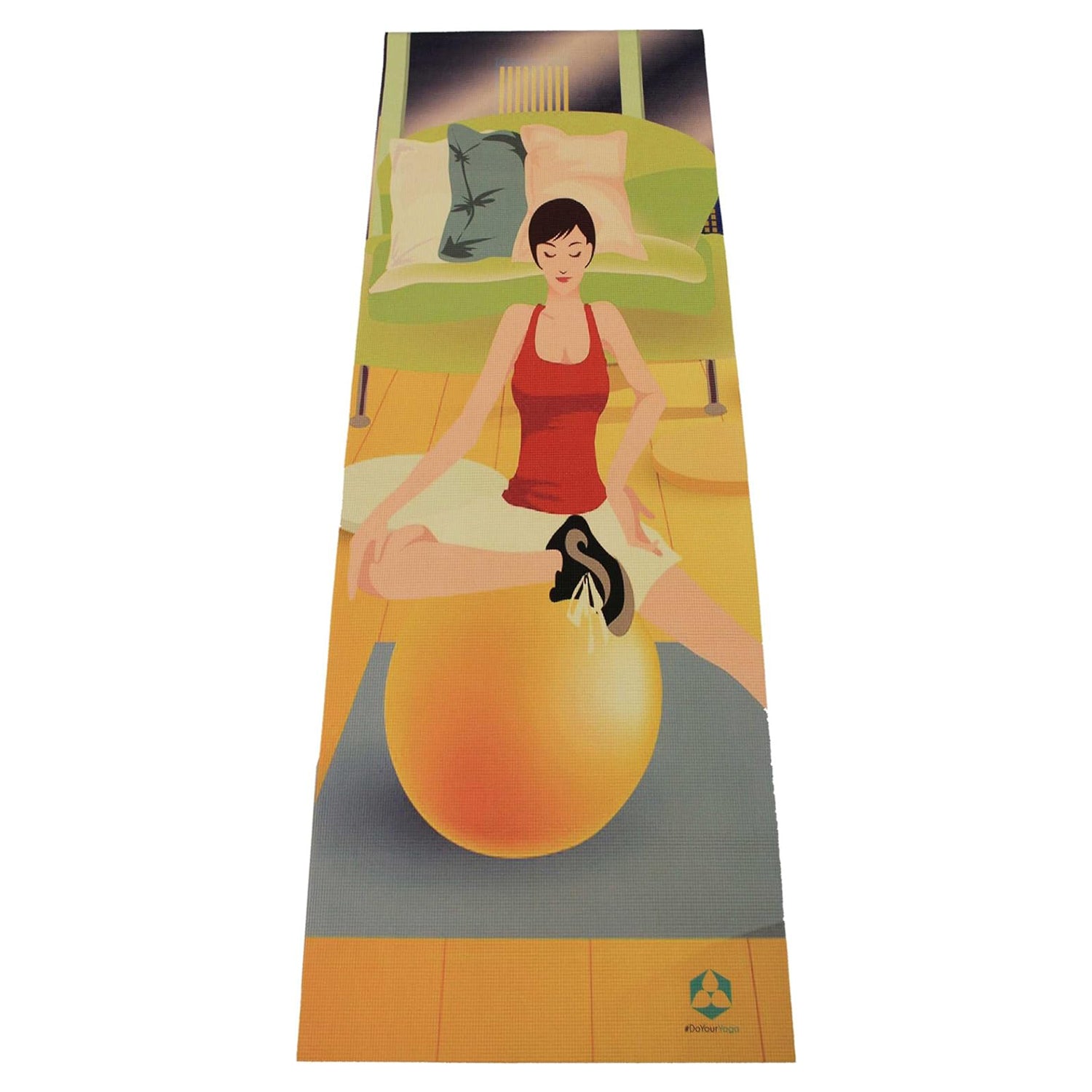Yogamatte Yoganidra - 183 x 61 x 0,4 cm mit buntem Yoga-Motiv, rutschfest und hautfreundlich für Pilates und Fitness.
