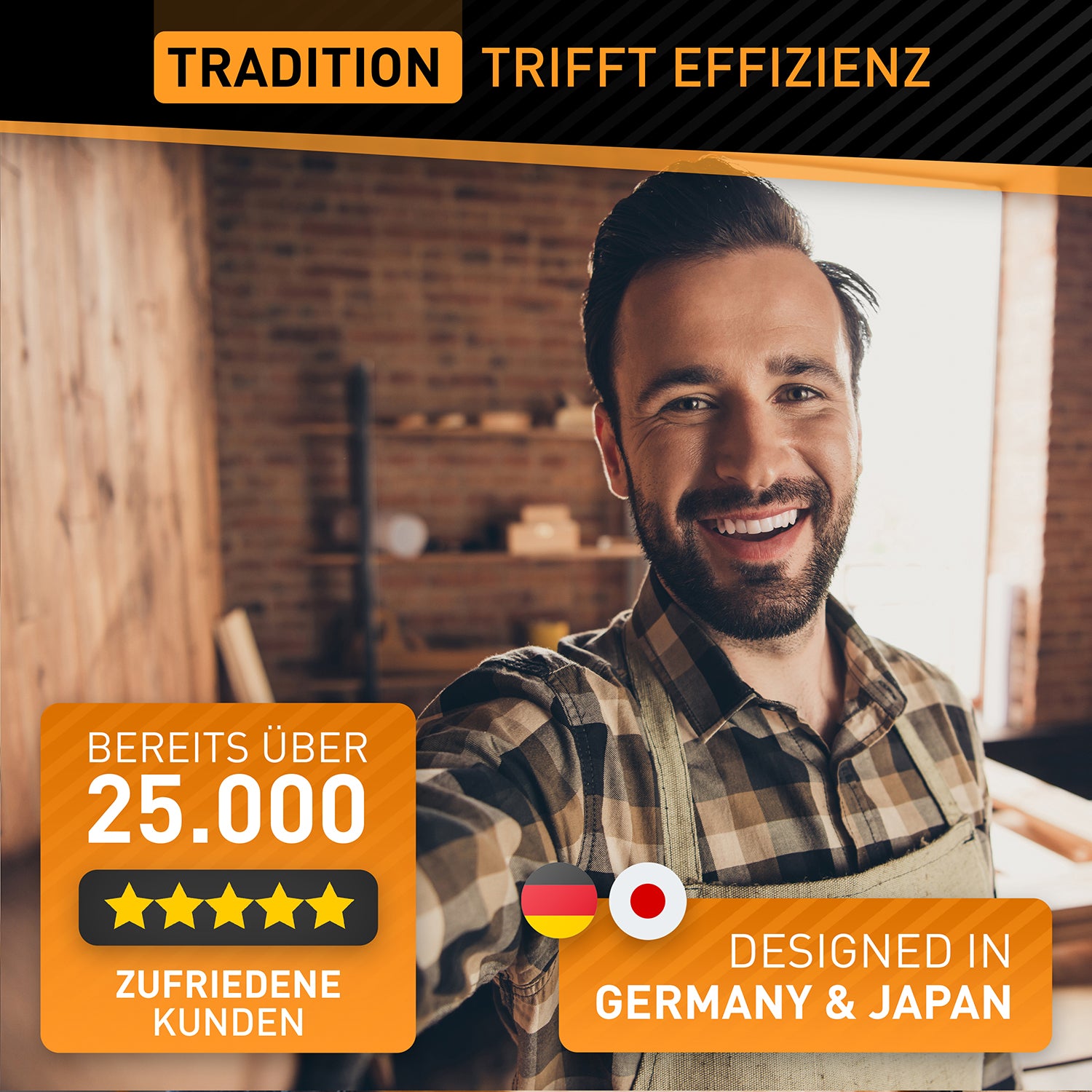Japansäge klappbar - Blattlänge 240 mm mit faltbarem Sägeblatt, scharfem Hybridmesser für präzise Schnitte und Super-Grip Griff.