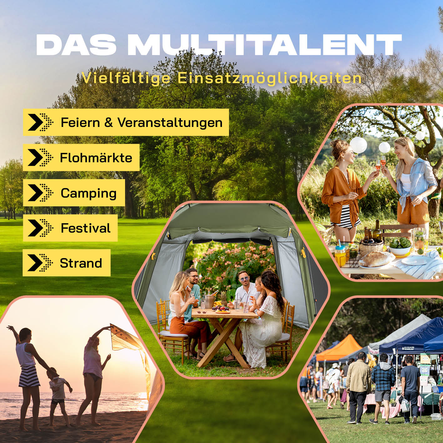 Pop-up-Pavillon mit Mückenschutz - grün, vielseitig nutzbar für Camping, Festival, Strand, Flohmärkte und Veranstaltungen.