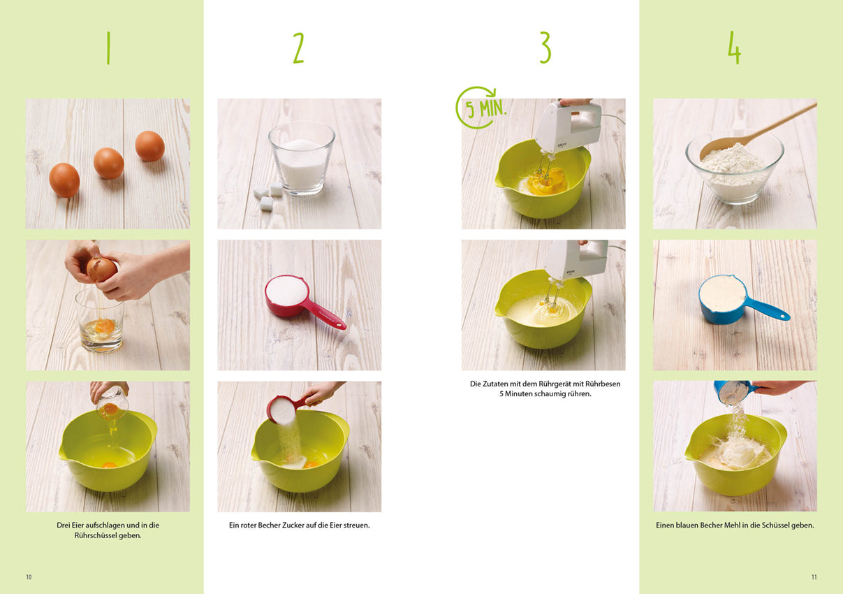 Rezeptbuch Ergänzungsexemplar ohne Messbecher Band 8 Kreative Motivkuchen zeigt einfache Schritte zum Backen für Kinder ab 3 Jahren.