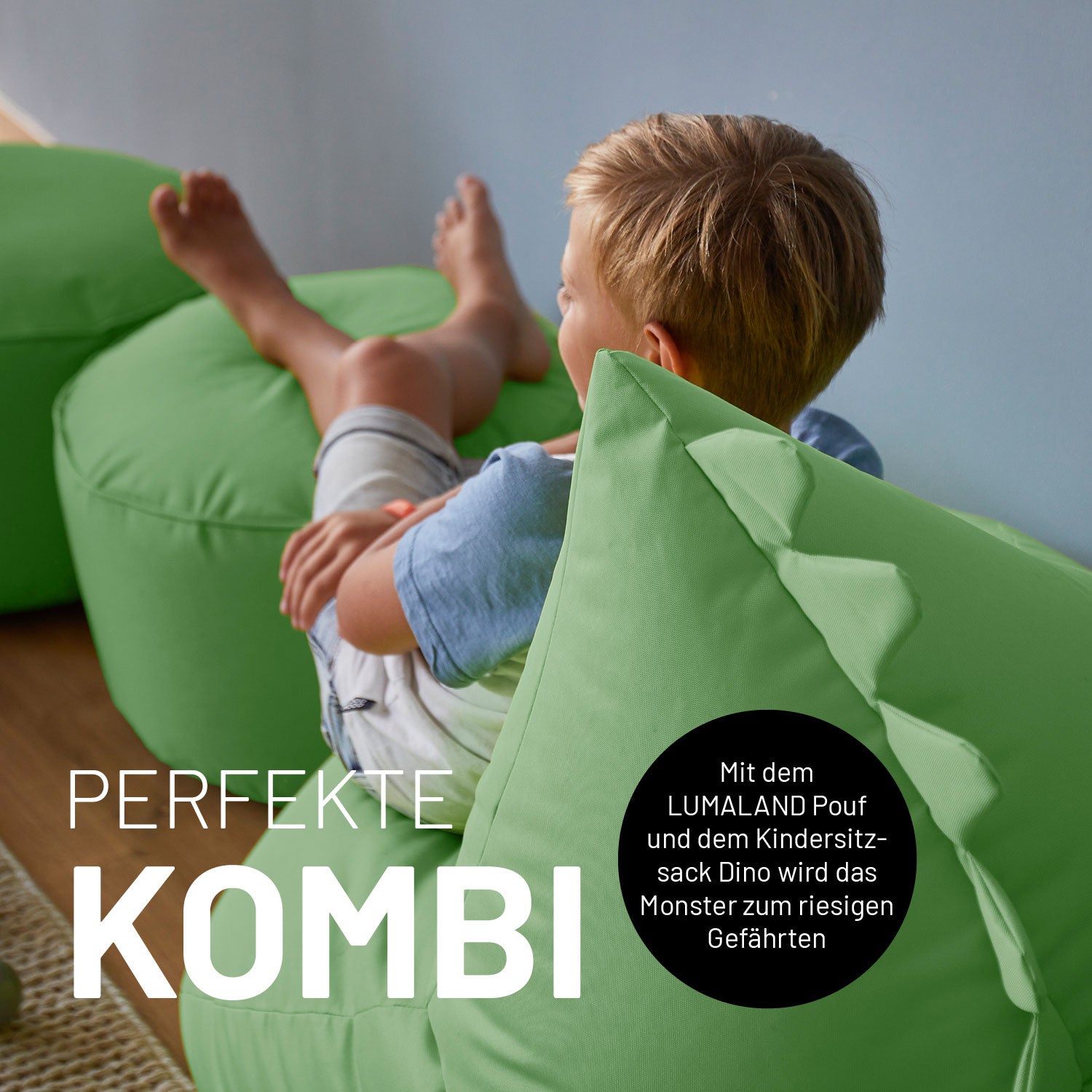 Kindersitzsack Animal Line Dino (270 L) in Pastell Grün, indoor & outdoor, wasserabweisend, robust und kuschelig für Kinder.
