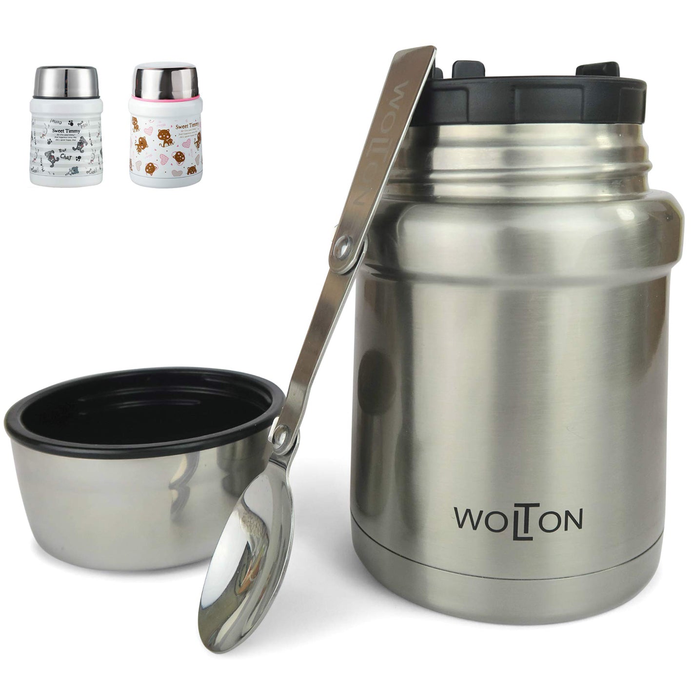 Thermobehälter - 450 ml - Edelstahl - Grau, doppelwandig, auslaufsicher, mit Löffel und Deckel als Schüssel für warme und kalte Speisen.