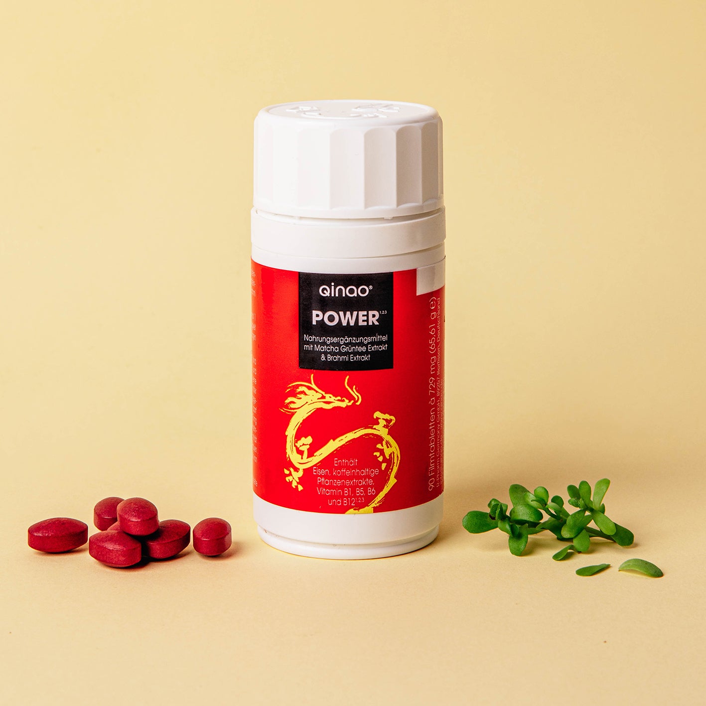 Nahrungsergänzungsmittel POWER - 90 Tabletten mit Eisen, koffeinhaltigen Pflanzenextrakten, Vitamin B6 und B12, vegan und zuckerfrei.