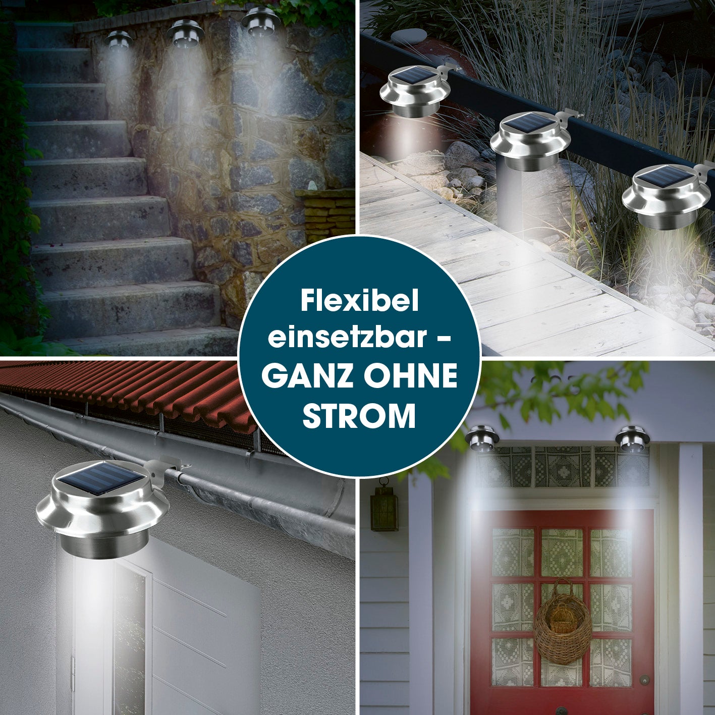 Solar Dachrinnenleuchten in Edelstahl, 3er-Set leuchten Treppen, Zaun und Eingang mit integriertem Solarpanel und Tageslichtsensor.