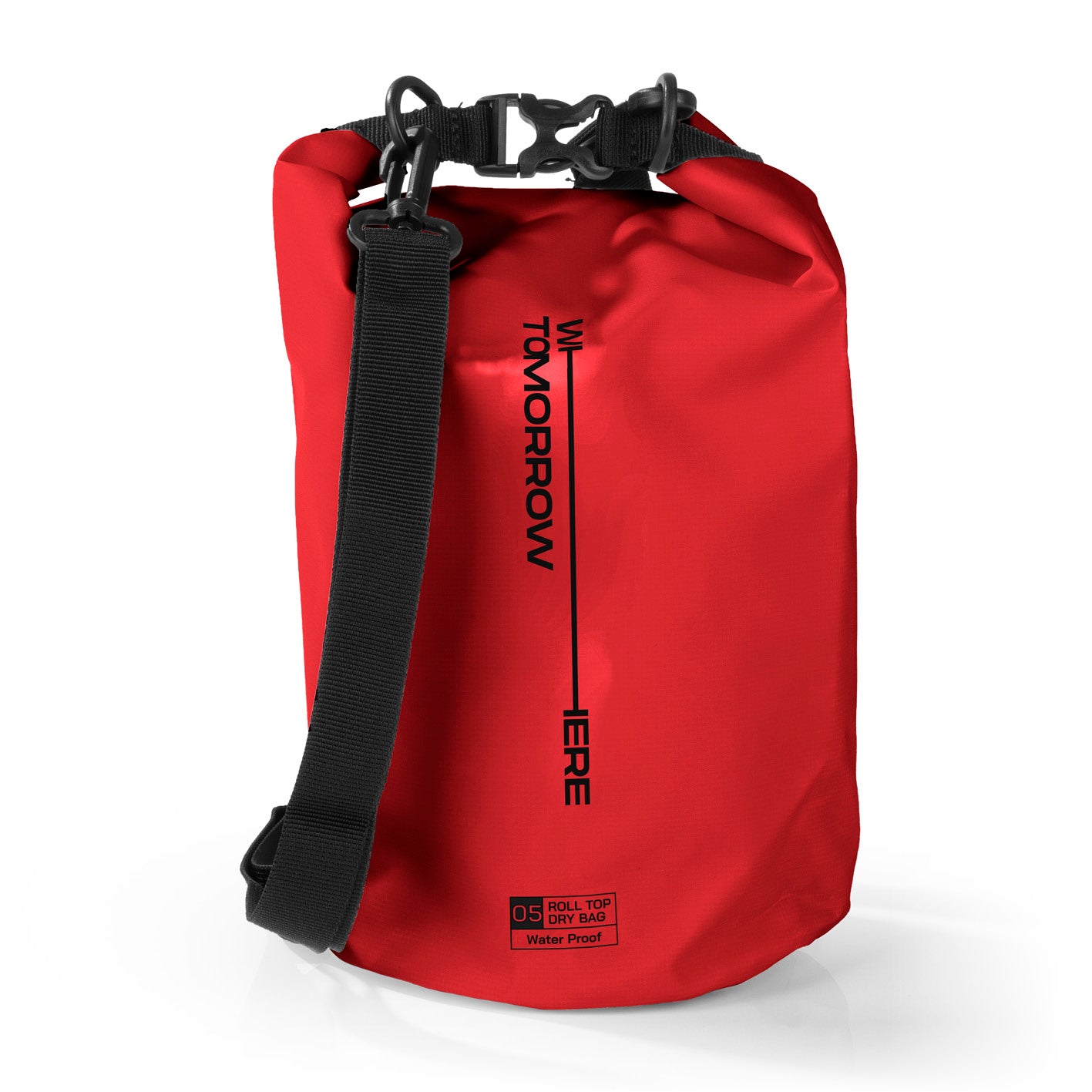 Dry Bag 5L - Style 02 - Rot, wasserdichter, robuster Outdoor-Rucksack mit Rolltop und verstellbarem Schultergurt von W3 Tomorrow Here.