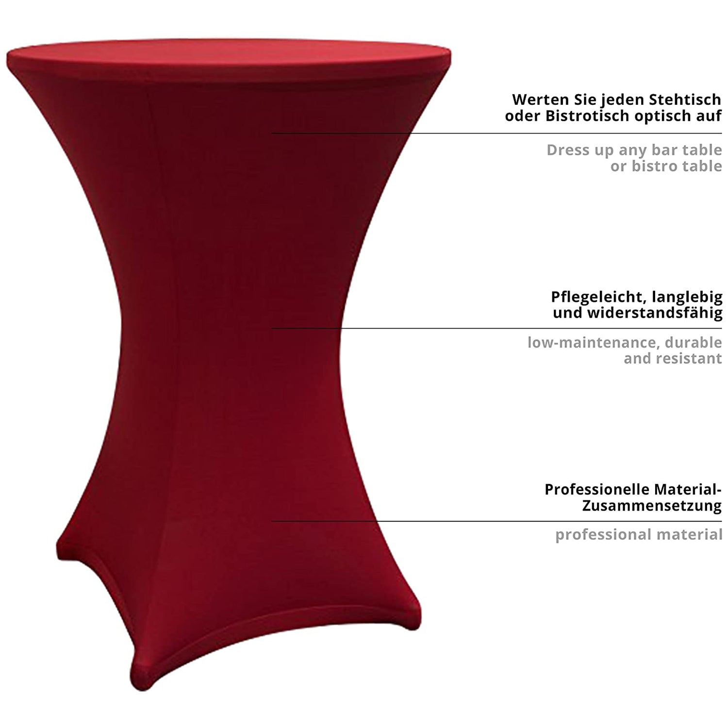 Stehtischhusse Tisch Bezug Husse - Ø 80-85cm - Rot, dehnbar, pflegeleicht, langlebig, passend für Stehtische und Bistrotische.