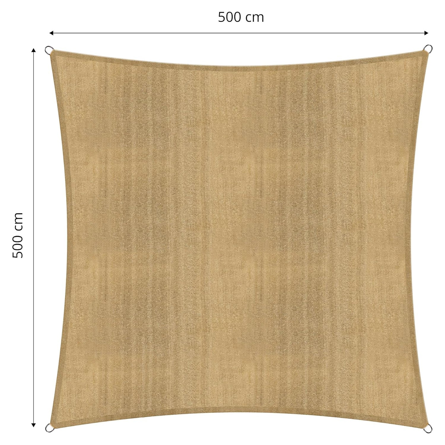 Sonnensegel 100% HDPE mit Stabilisator für UV-Schutz - Quadrat 5 x 5 Meter - Sand, robust und pflegeleicht mit Befestigungsringen