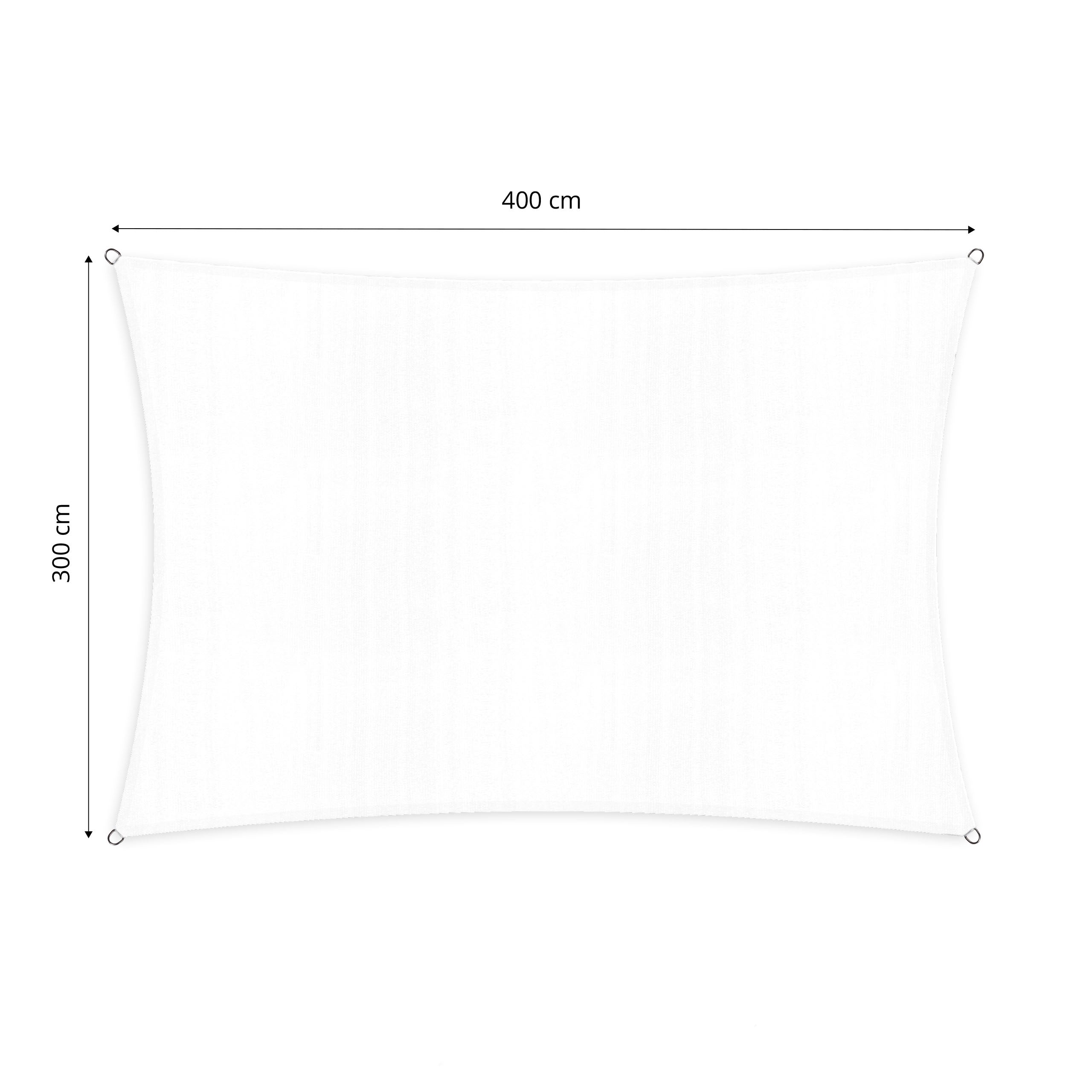 Sonnensegel 100% HDPE mit Stabilisator für UV-Schutz - Rechteck 3 x 4 Meter - Weiß, inkl. Befestigungsringe und UV-Schutzfaktor 30+