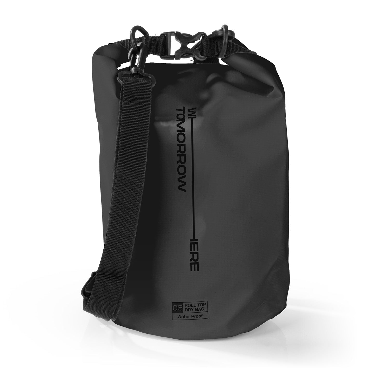 Dry Bag 5L - Style 02 - Schwarz, wasserdichter, robuster Rucksack mit verstellbarem Schultergurt, ideal für Outdoor-Abenteuer.