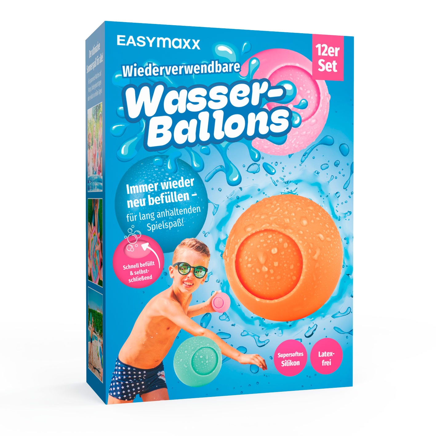 Silikon-Wasserballon - 12er-Set mit selbstschließendem, wiederverwendbarem Design für sommerlichen Wasserspaß ohne Plastikabfall.