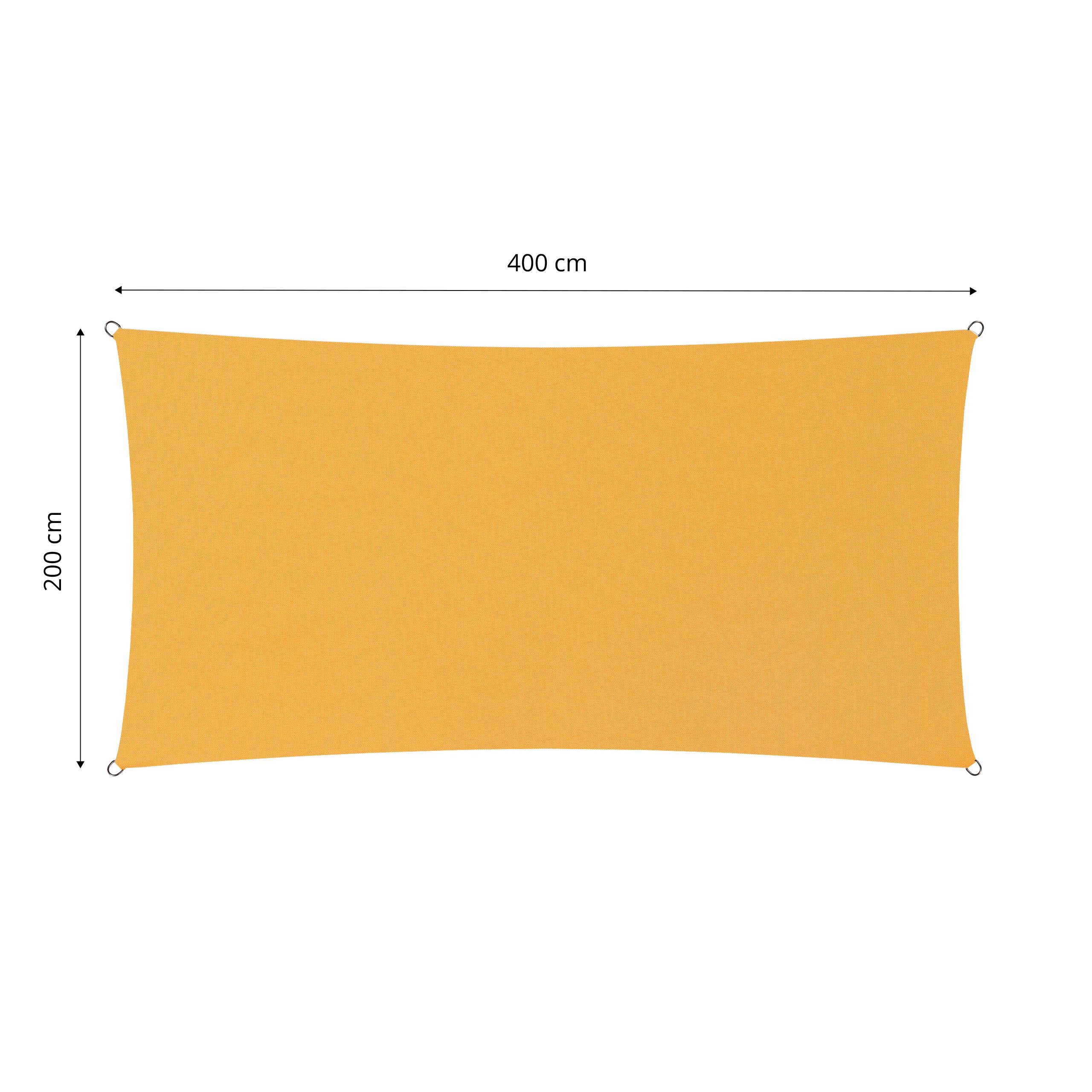 Sonnensegel Polyester - Rechteck 2 x 4 Meter - Gelb, stabiles UV-beständiges Sonnenschutzsegel mit Befestigungsringen und Seilen.