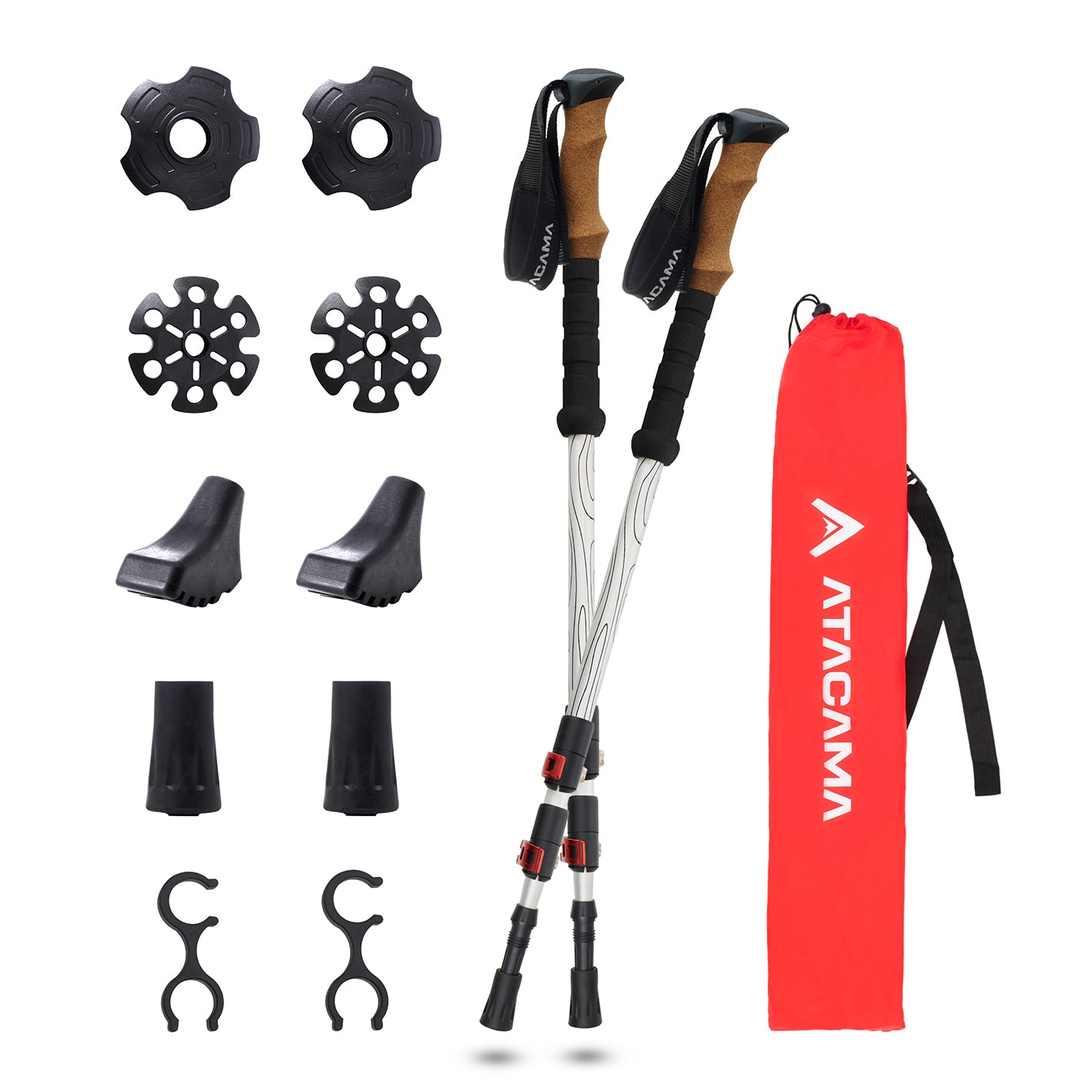 Teleskop Wanderstöcke - Aluminium - 63 cm /135 cm mit Zubehör, verstellbar, leicht, ergonomisch und für verschiedene Gelände geeignet.