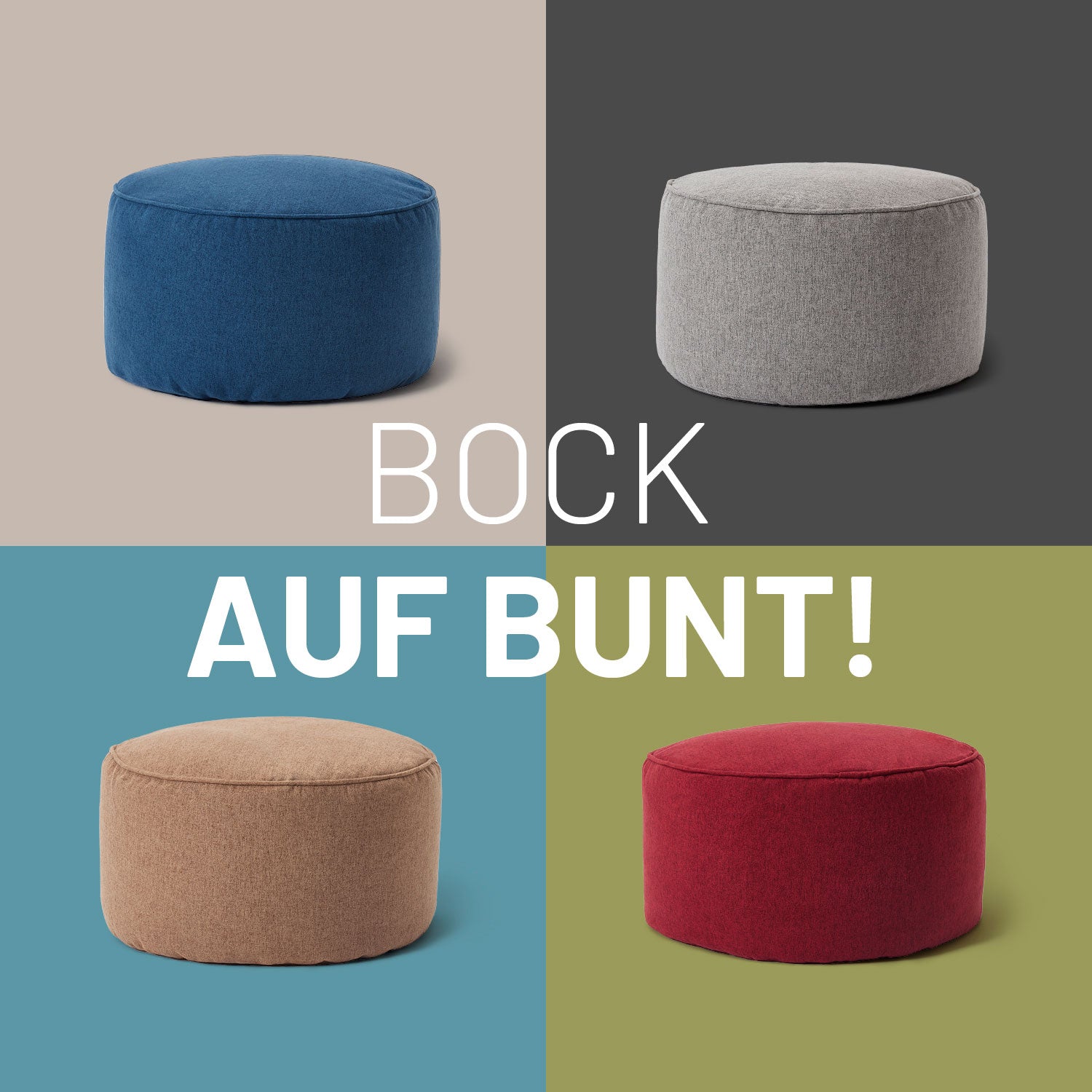 Comfort Line Sitzsack-Hocker/Pouf (50 L) in Dunkelblau, Braun, Rot und Grau, hochwertig, indoor, modern, komfortabel.