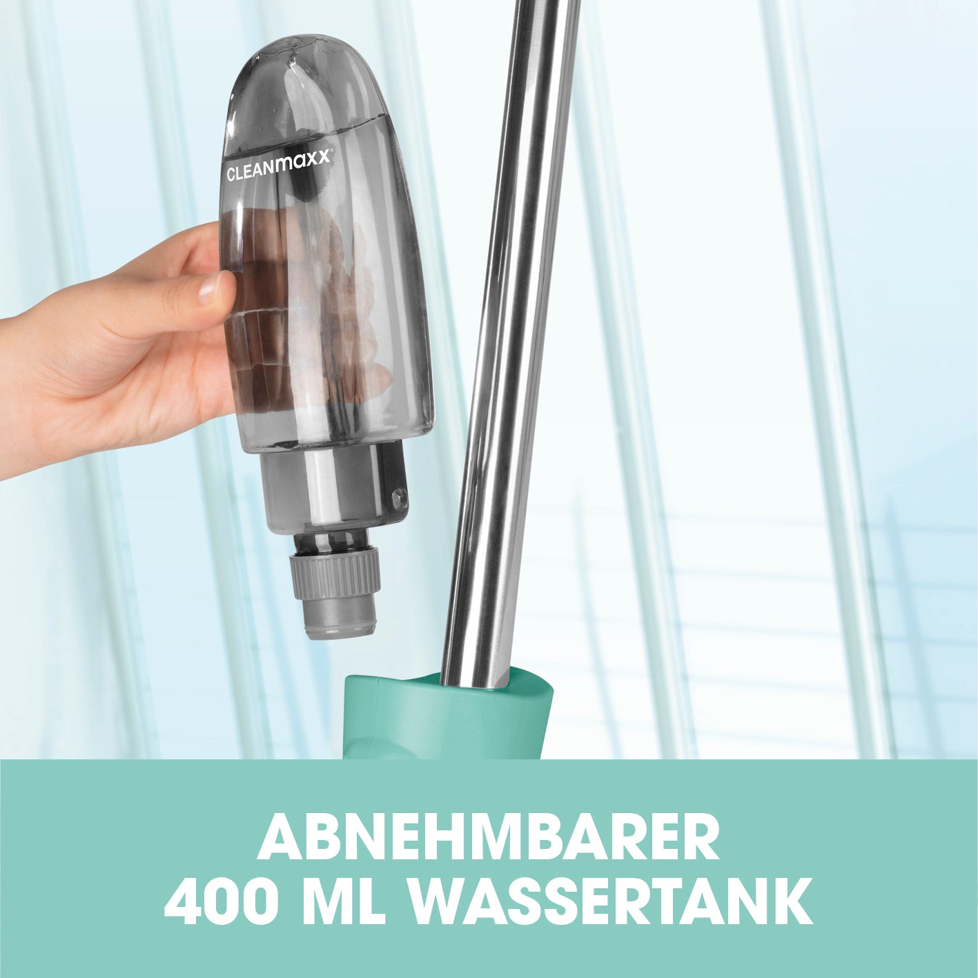 Spray-Mopp - 400 ml Wassertank - türkis mit abnehmbarem 400 ml Wassertank für einfache Reinigung ohne Wischwasser-Eimer.