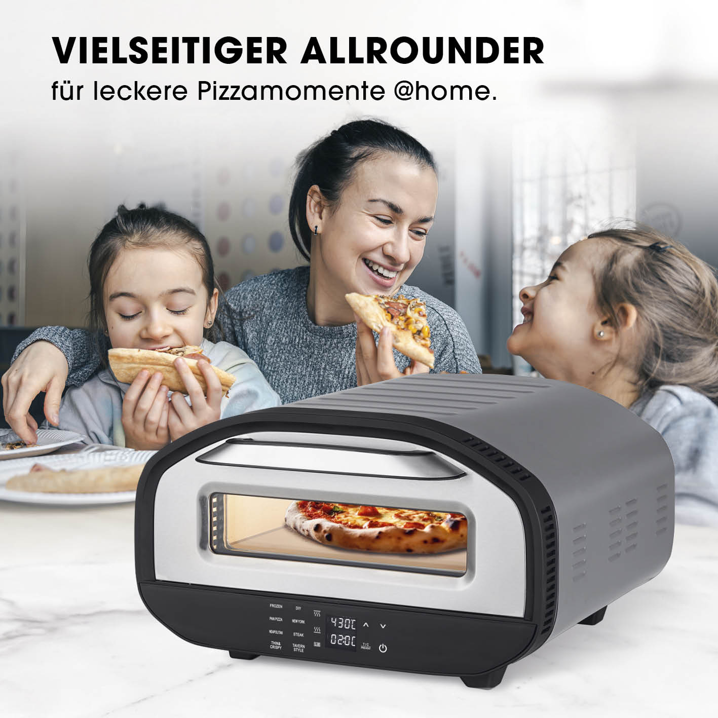 Elektro-Pizzaofen mit Pizzaheber von GOURMETmaxx, 1700W, 430°, Timer, Touchdisplay, für Pizzen bis Ø 32 cm.