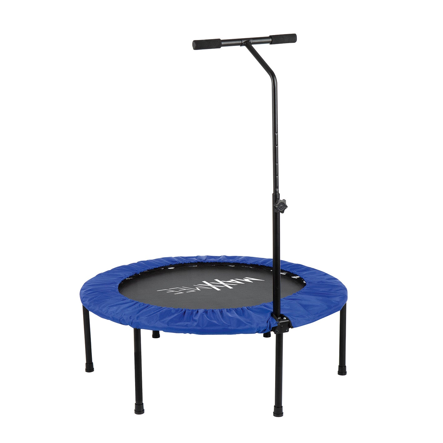 Fitness Trampolin - Mit höhenverstellbarer Haltestange in blau/schwarz für stabiles Training und Muskelkräftigung.